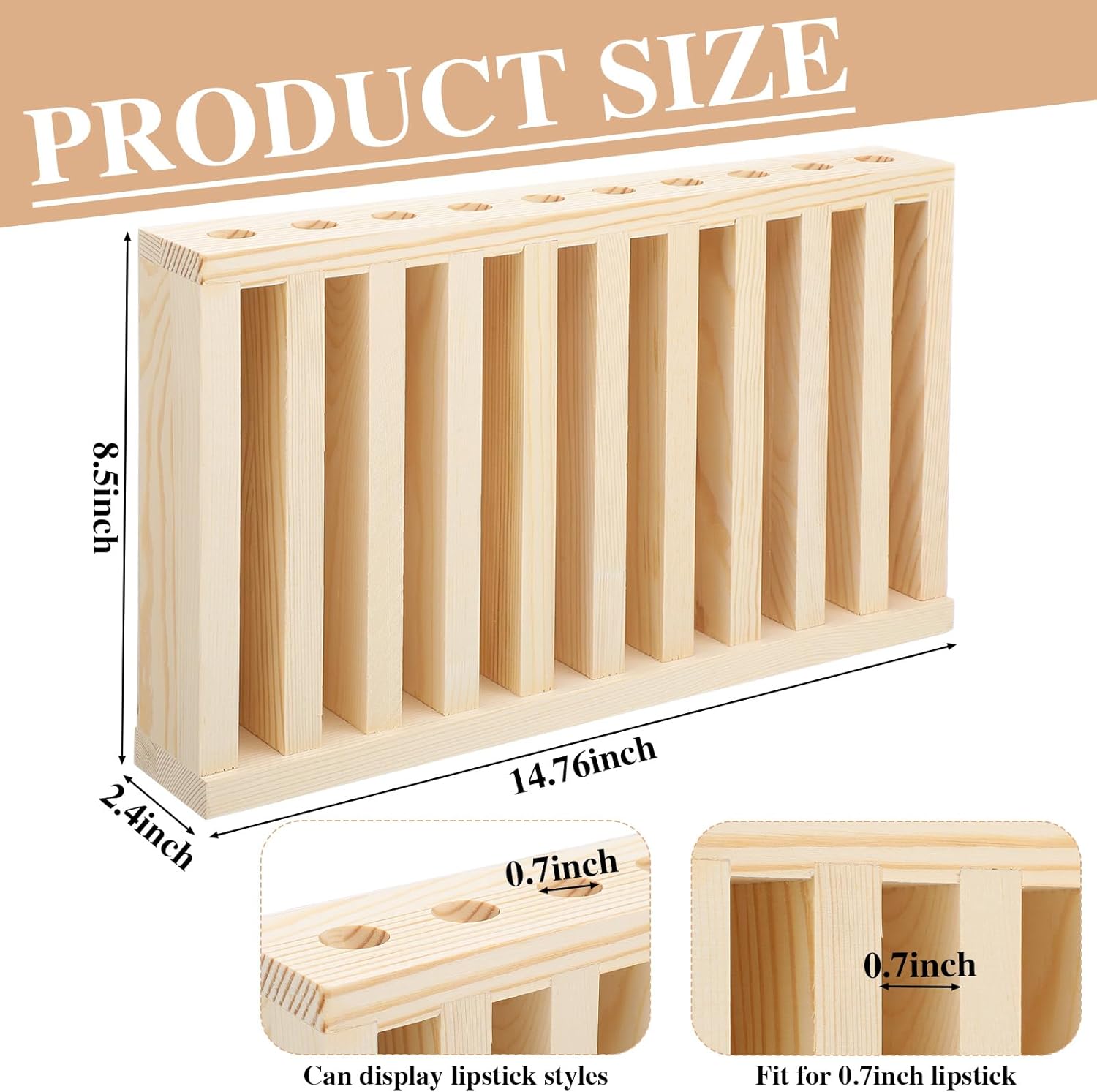 1 Pcs Wooden Lipsticks Holder 0.7 inch Lip Balm Tube Holder Lip Gloss Organizer Display Wood Lipsticks Tube Tower Organizer for Market Craft Booth Room Display (10 Slot)