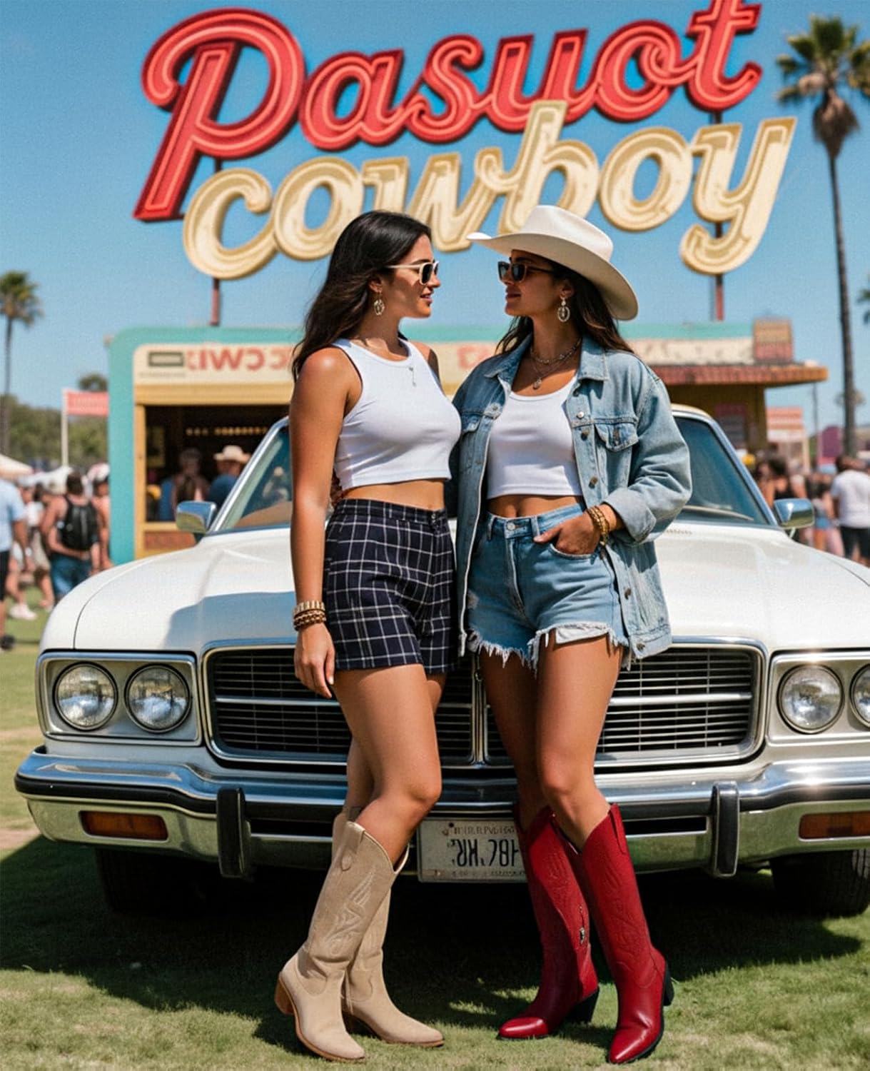 Pasuot Western Cowboy Boots for Women - Knee High Wide Calf Cowgirl Boots, Slip On Pointed Toe Chunky Heel Fashion Retro Classic Pull On Tall Boot for ladies Party concert - Image 3