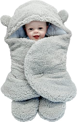 babyhollnemo Manta para envolver al bebé de felpa de algodón para recién nacido (gris, 3M)