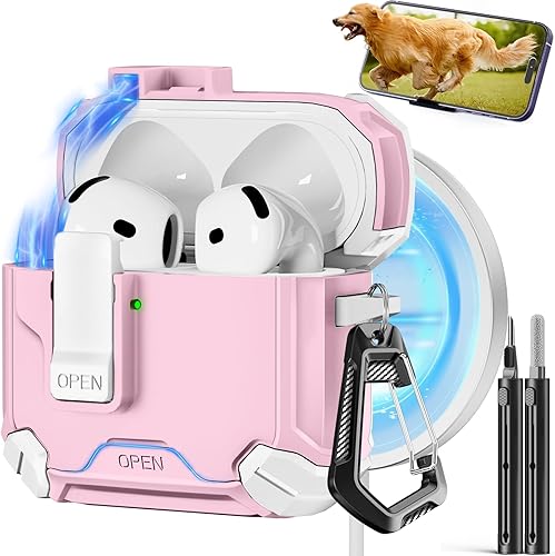 Miniatura 52 de Compatible con AirPods de 4ª generación, Funda Magnética con Bloqueo Automático, Soporte para Teléfono y Kit de Limpieza, Compatible con Funda