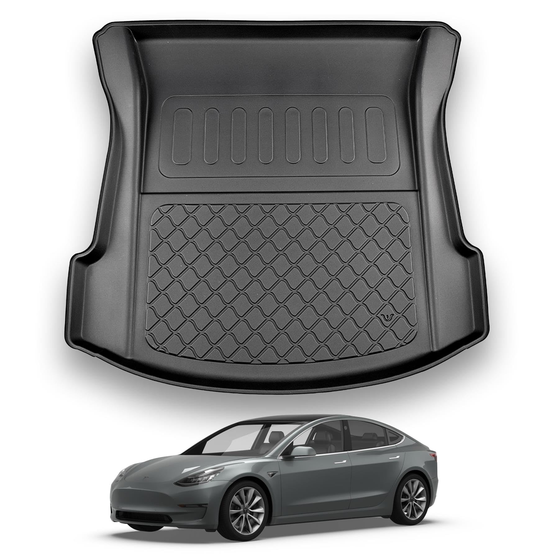 NOMAD Tesla Model 3 (2017+) Boot Liner Premium Tailored Fit Car Floor Mat Protector Easy Install Non Slip Thermoplastic Waterproof Dog & Pet Friendly Raised Edges Compatible Custom Fit Accessory