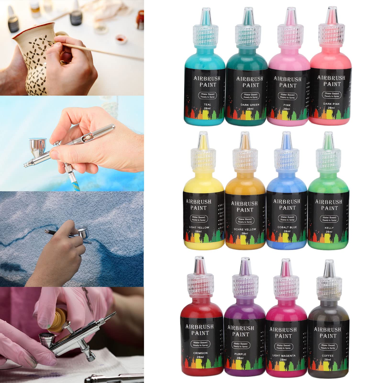 12 Color Ink Farba w płynie, Farba do aerografu, Tusz do malowania aerografem DIY, Farby do aerografu na bazie wody Akrylowe gotowe do natryskiwania, do rzemiosła
