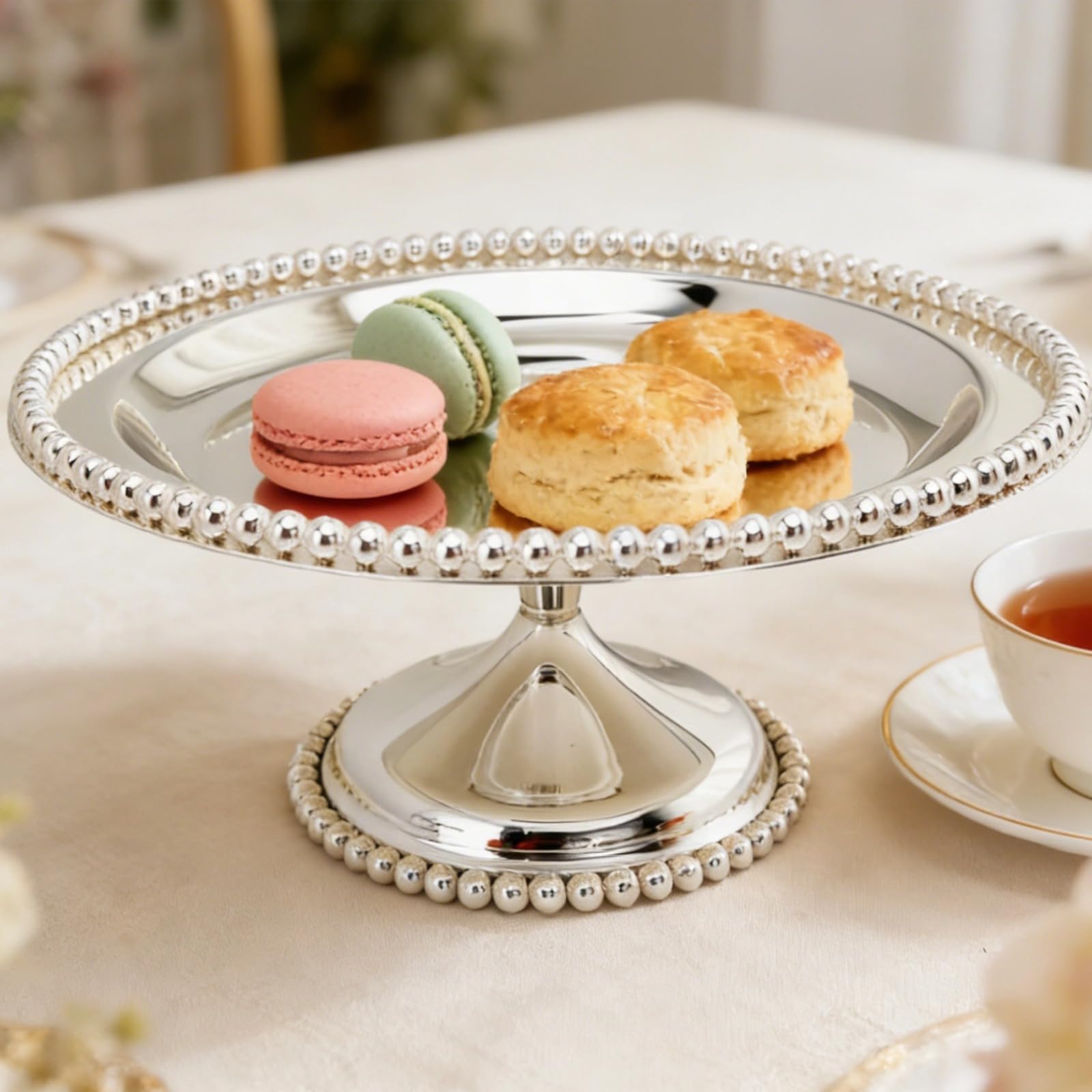 Vassoio da dessert per torte da 24 cm, piatto in metallo con bordo in rilievo per decorazione domestica per feste di nozze, piatto da portata per cupcake e pasticceria