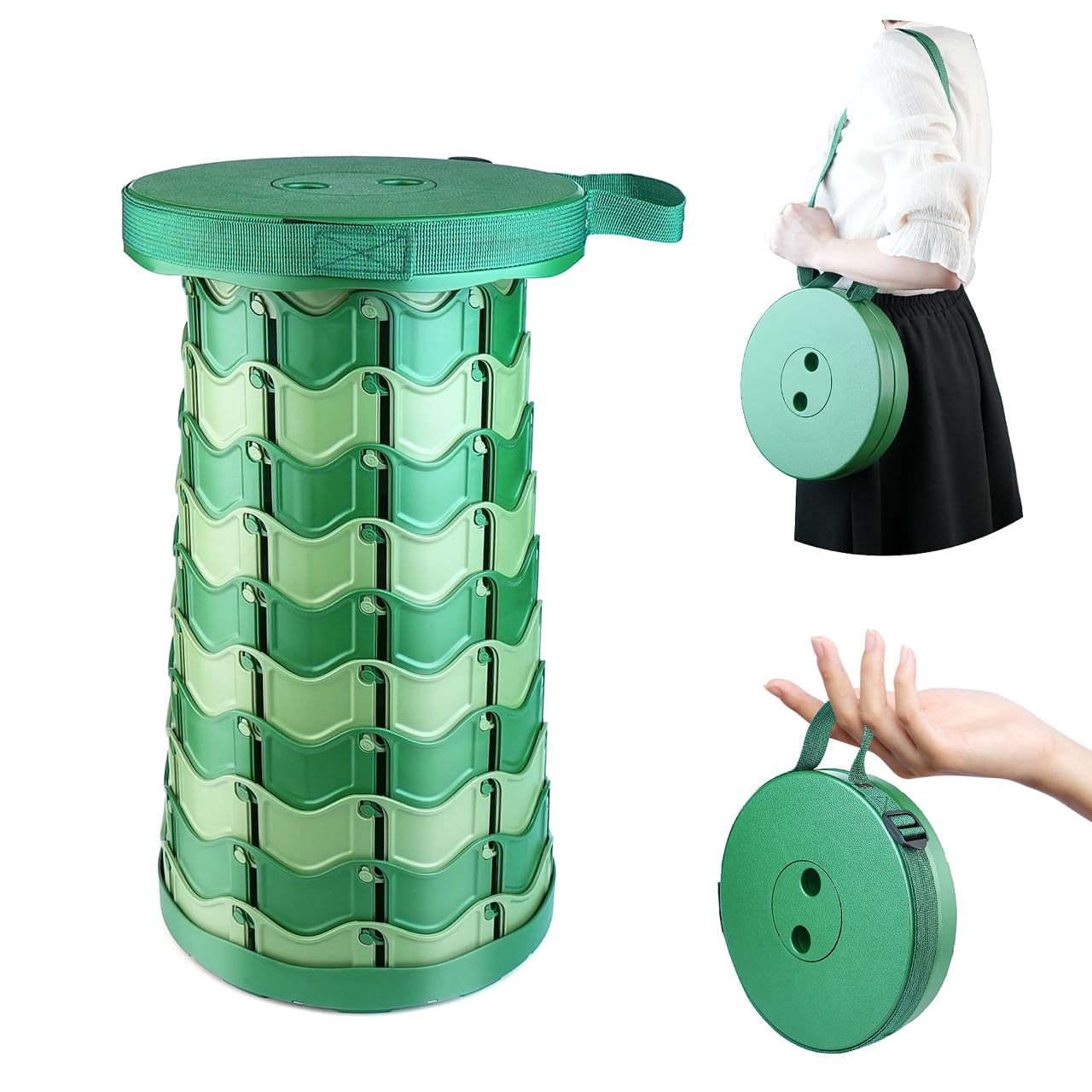 Outward Gear Newly Upgraded Collapsible Stool Foldable Retractable Folding Stool for Camping Hiking Travel Fishing Heavy Duty Sturdy Portable Small Lightweight - Round Camouflage