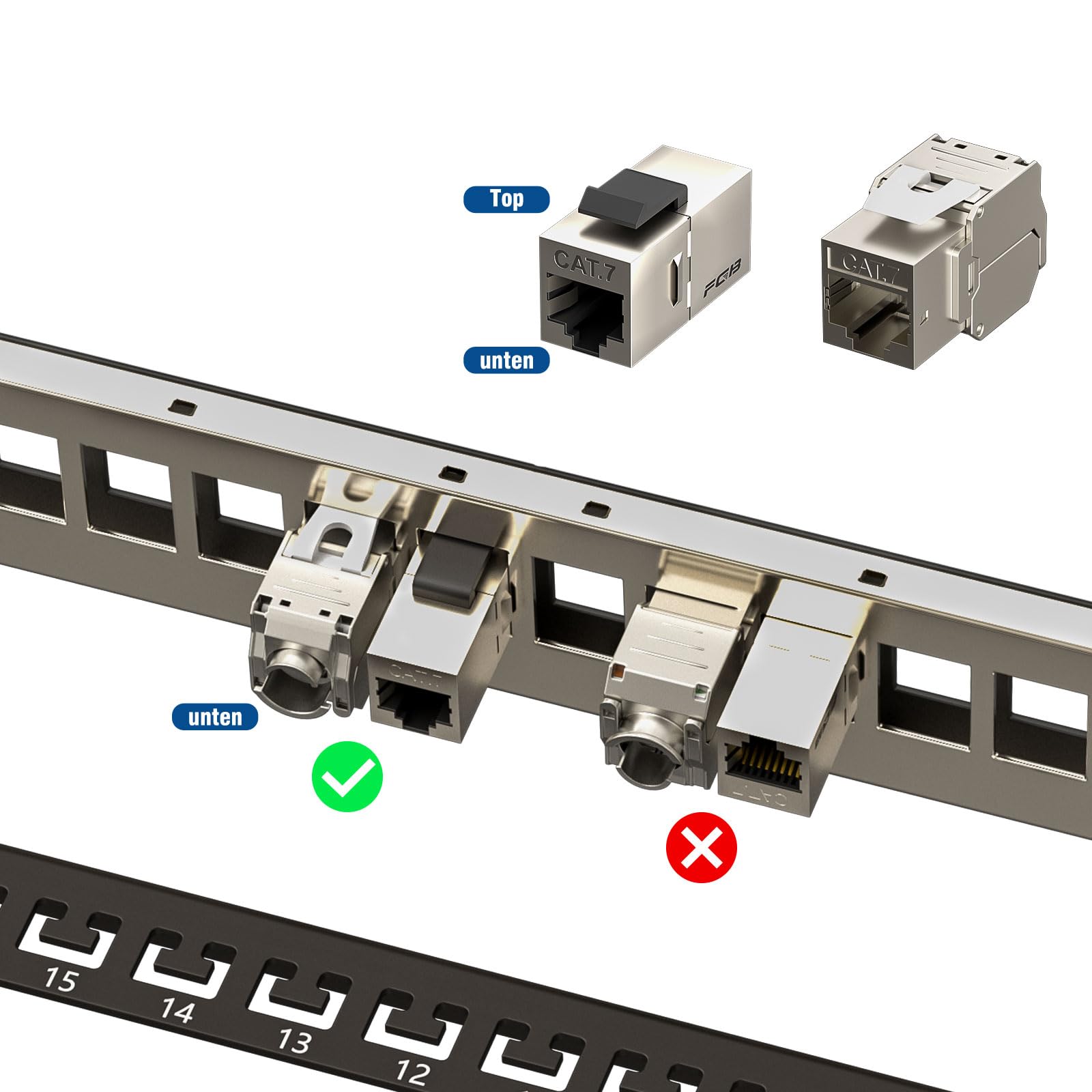 FGB 1U Patchpanel 24 Port für Keystone Module, patchpanel 19 Zoll, Rackeinbau oder Wandmontage Patchfeld mit Rückleiste, Kompatibel CAT5 CAT6 CAT7 CAT8 Netzwerk Verlegekabel