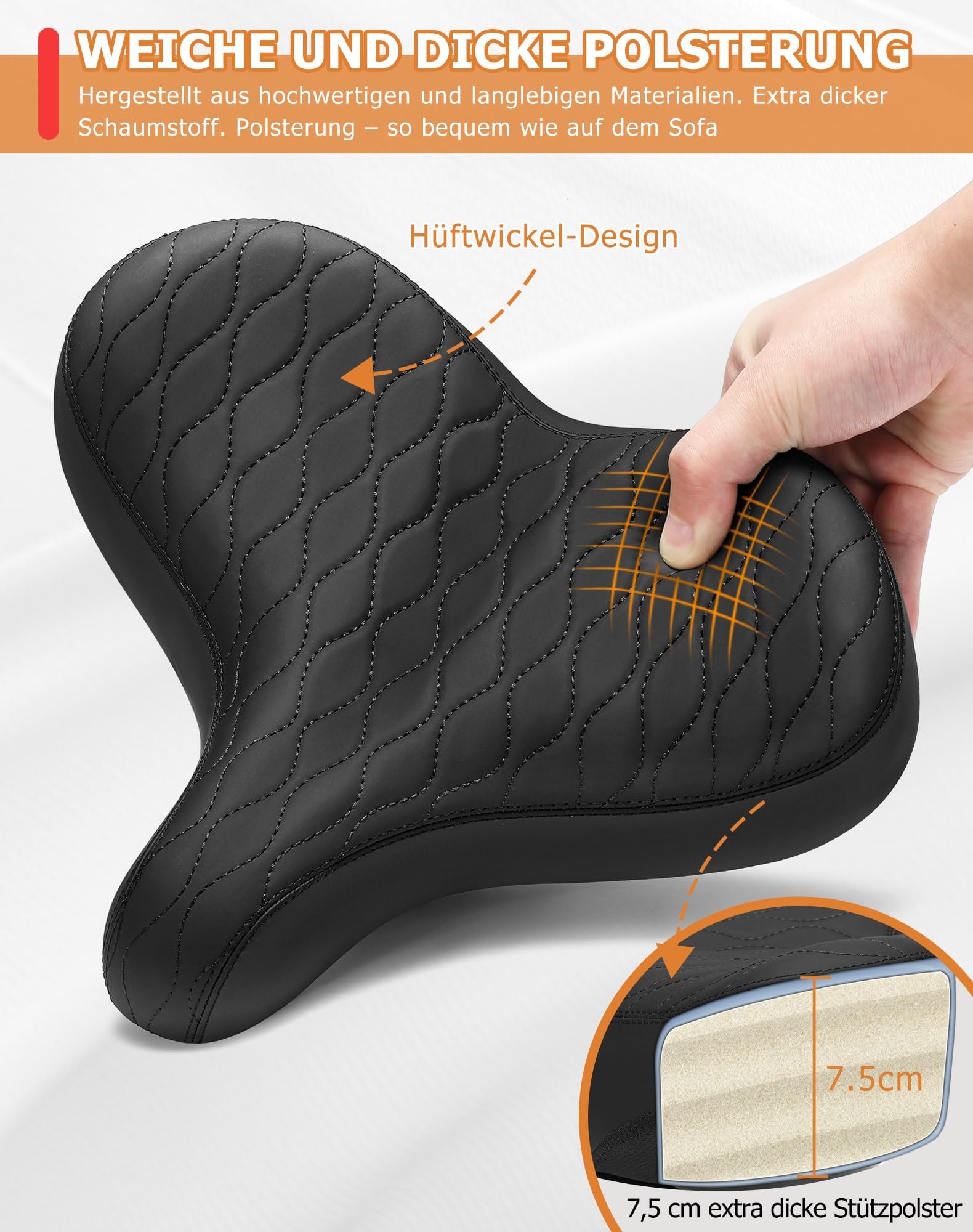 CDYWD Übergroßer Fahrradsattel Herren & Damen, Bequem, Weich Memory Foam, Ergonomisch, Extra Breit Bequemer Fahrradsitz, Universal Ersatz Fahrradsättel für Mountainbike, Cityrad, Ebike, Heimtrainer