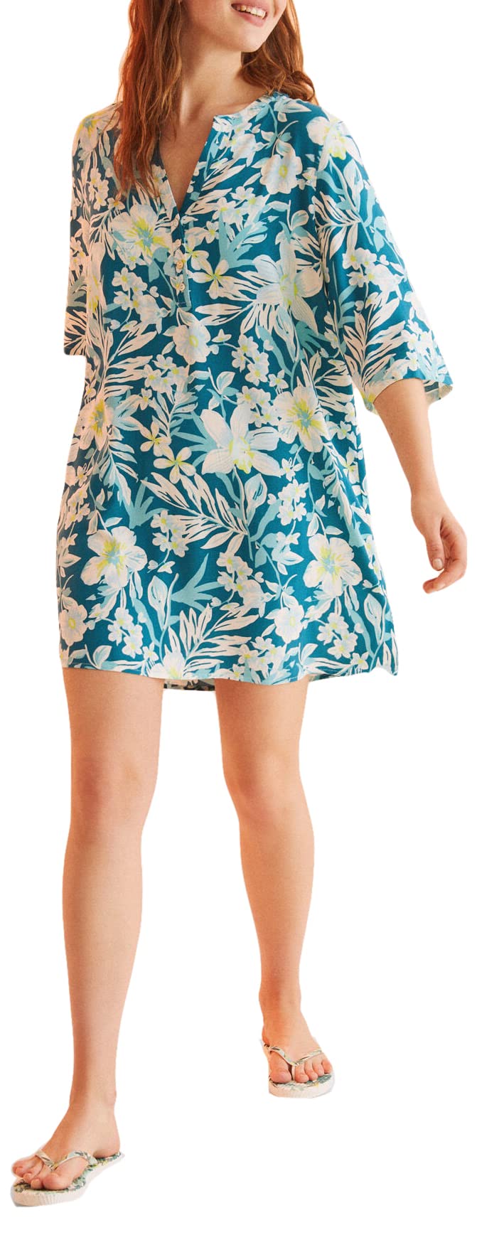 Women'secret Camisola Corta Flores Verde Traje de Playa para Mujer