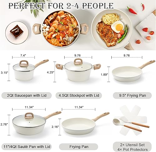 Miniatura 2 de Juego de 14 ollas y sartenes, juegos de utensilios de cocina antiadherentes, utensilios de cocina de inducción de granito con sartenes, cacerolas,