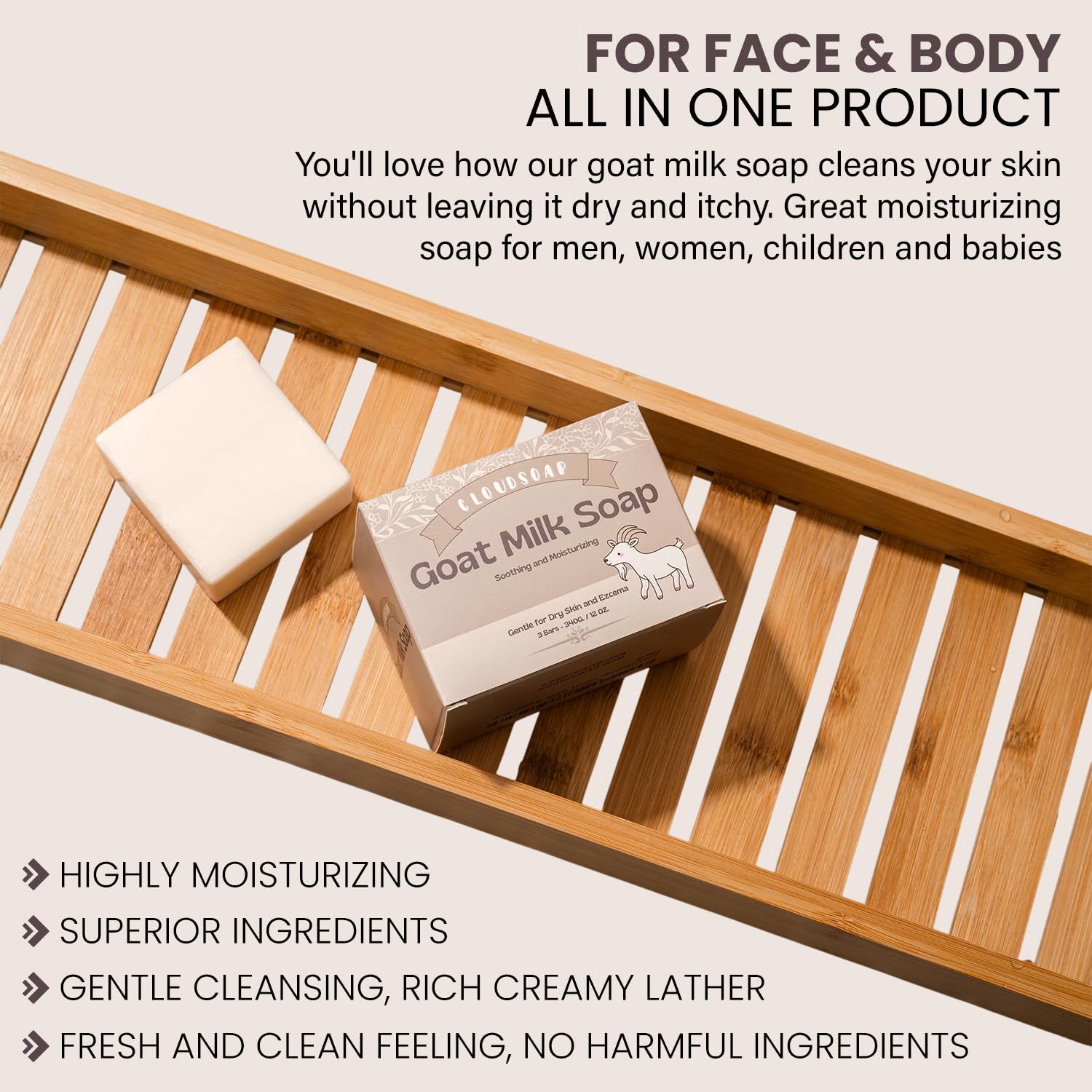 Goat Milk Soap – Natural Moisturizing Bar for Dry, Sensitive & Delicate Skin – Gentle Daily Cleanser for Babies, Men & Women – 3 Pack (4 oz Each), Soothing Hydrating Formula - Image 3