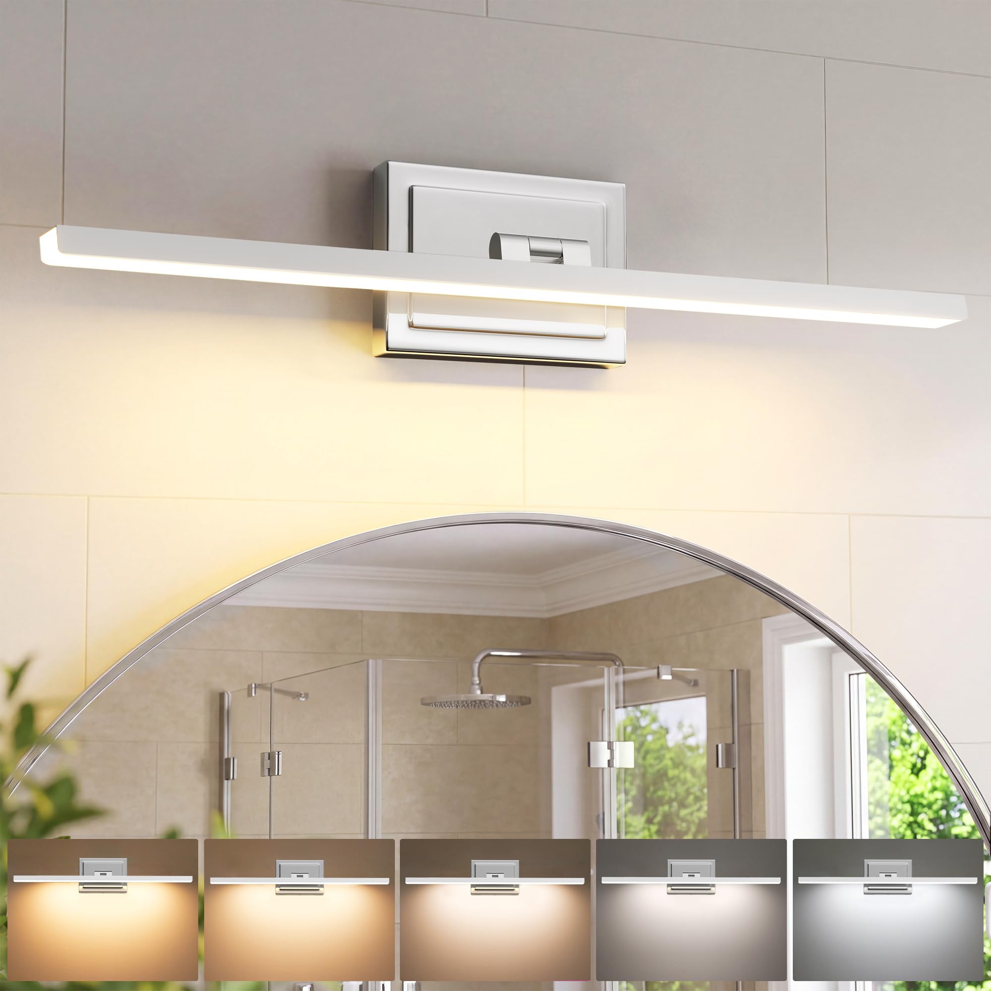 NIORSUN 24 Inch Modern Bathroom Light Fixture, 14W 5CCT Dimmable LED Chrome Bathroom Vanity Lights Over Mirror, Vanity Lights for Bathrooms Restroom Mirror- ETL Certified