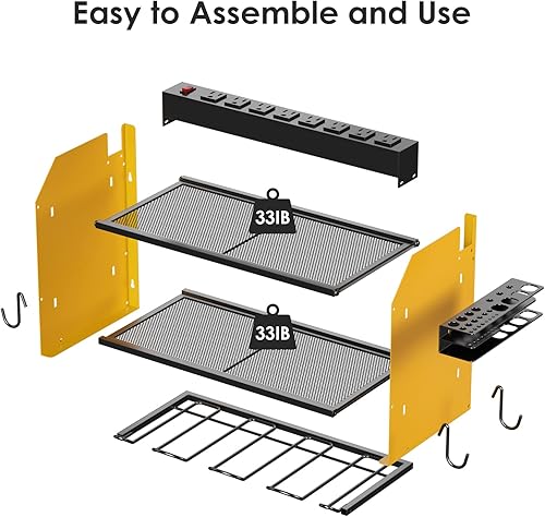 Miniatura 7 de CCCEI Organizador de herramientas eléctricas con estación de carga soporte de taladro de montaje en pared con 8 tomacorrientes estante de