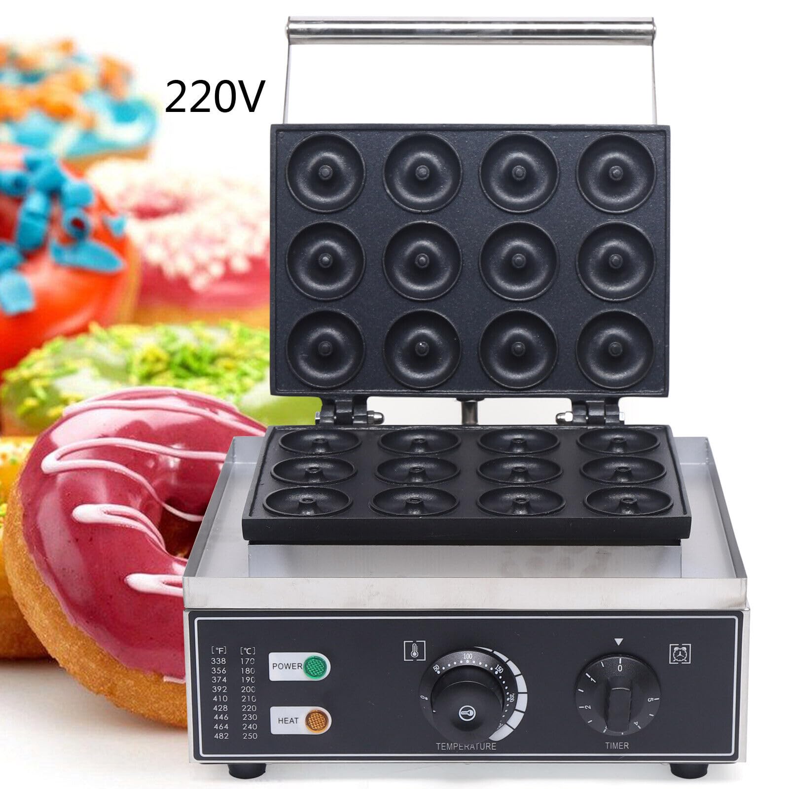 Donut Maker Machine Donut Baker - Máquina de donuts eléctrica (1500 W) - Máquina de gofres para 12 mini rosquillas