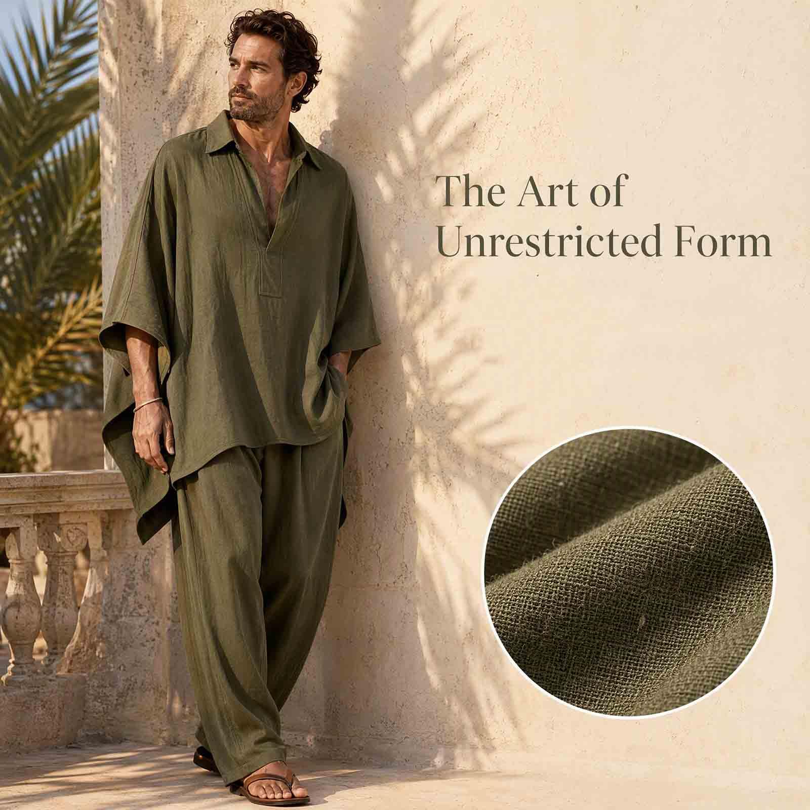 Herren Set Ethno Oberteil und Hose Boho Kaftan Tunika Vintage Loose Retro