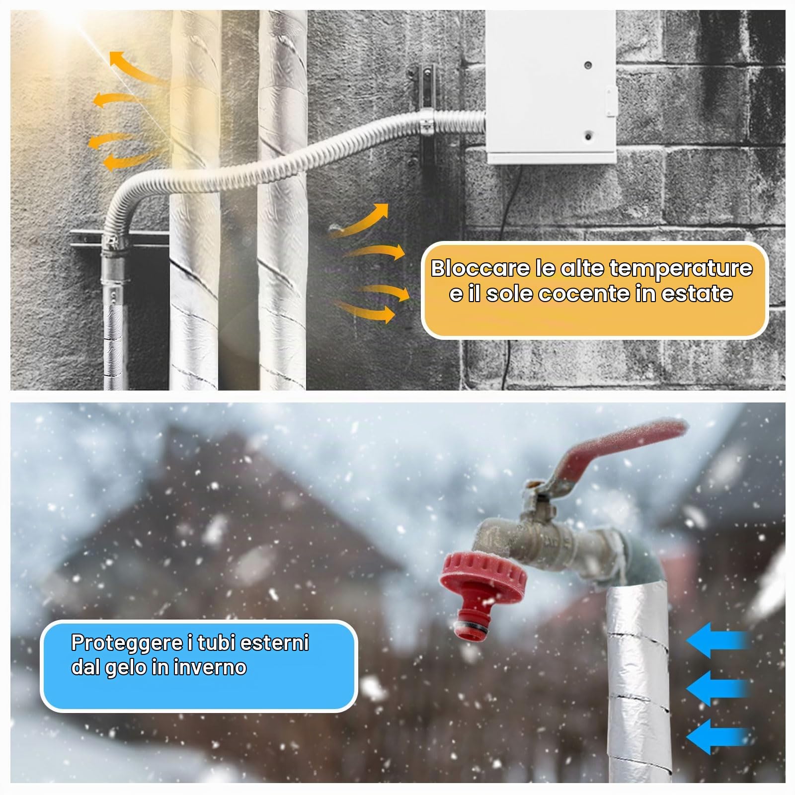2 rotoli di isolamento per tubi di riscaldamento, 5 cm x 10 m, autoadesivo, per avvolgere i canali, pellicola isolante con schiuma, per la protezione dei tubi
