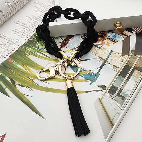 Miniatura 3 de Llavero de pulsera elegante de acrílico para mujer, llaves de coche con bolsa de borla, llavero colgante