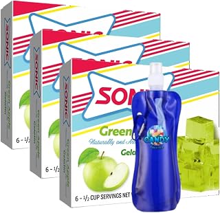 Candy Freezer Green Apple Gelatin Mix Powder Dessert 3.94 oz, Pack of 3 with Collapsible Bottle (Green Apple) Bottle