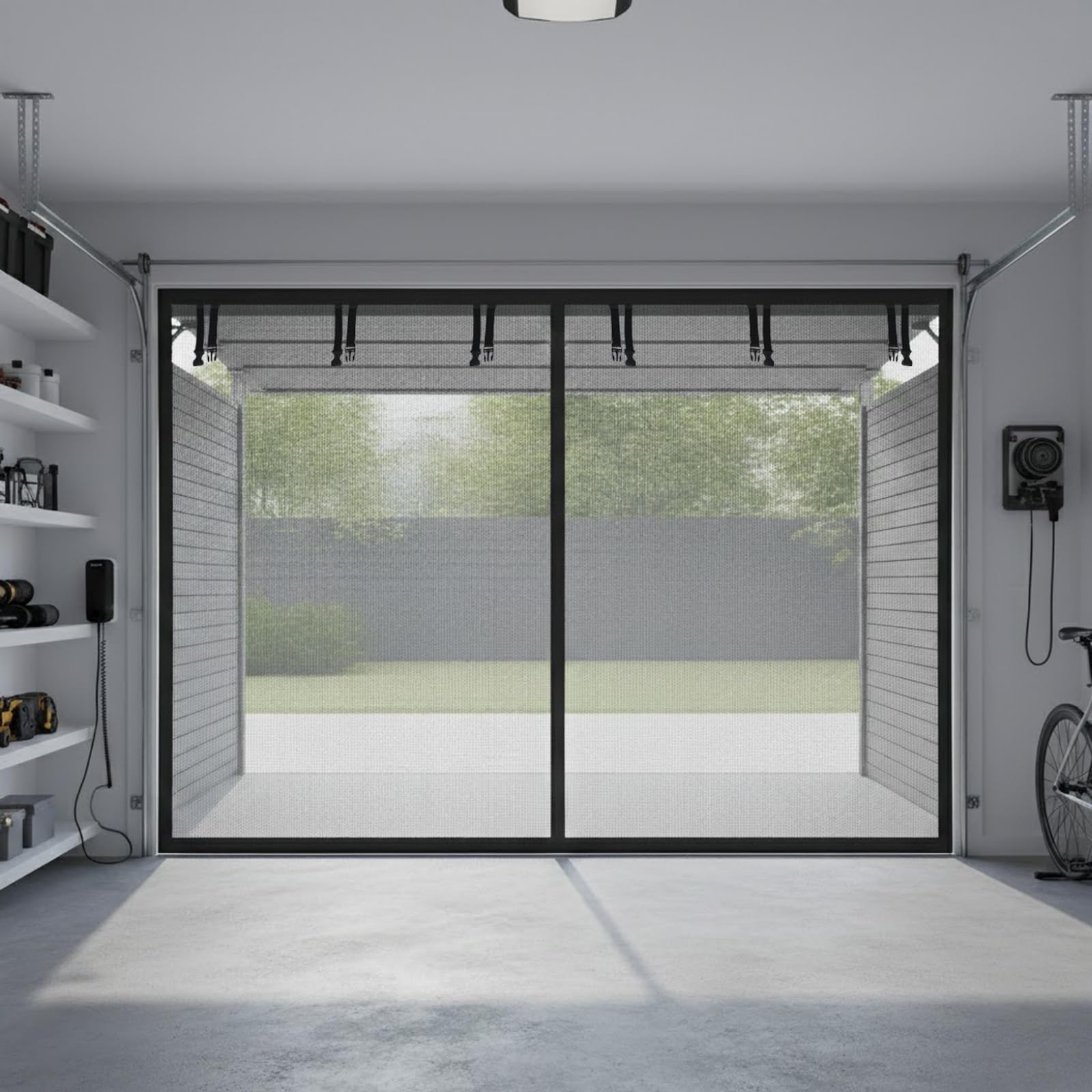 Mosquitera De Garaje, Mosquitera Puerta Magnetica Puerta De Garaje, Cortina Para Puertas De Garajes, Cortina De Pantalla Resistente Manos Libres Para Garajes, Porche(Blanca,488 x 213 cm(16 x 7 ft))