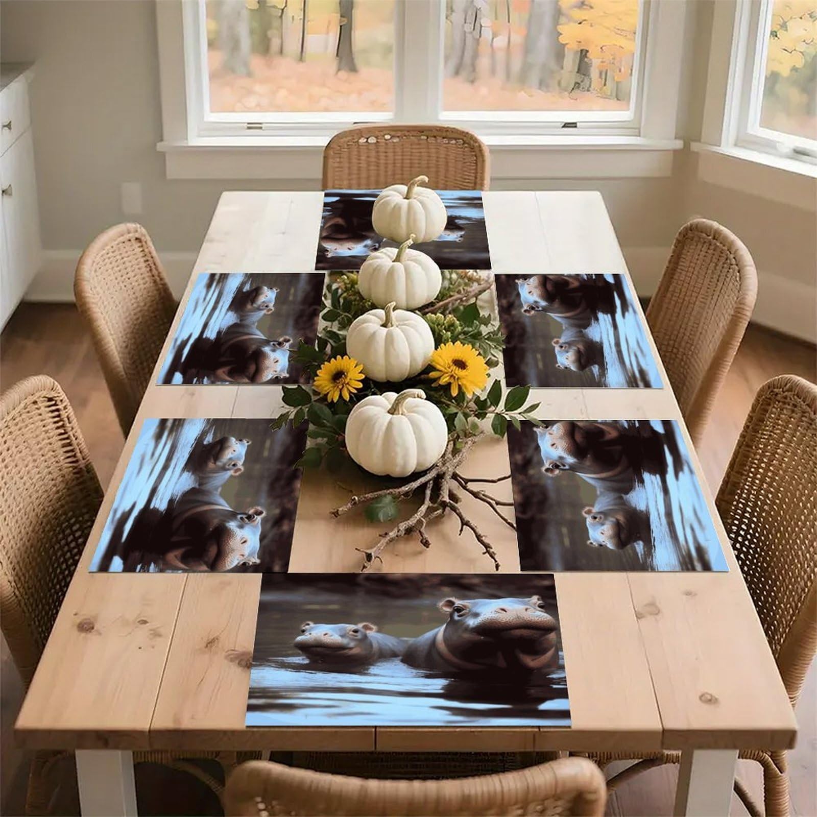 Baby Hippos Placemats Heat-Resistant Washable Place Mats Anti Slip Dining Table Place Mats Wipeable Dining Table Mats Kitchen Decoration Placemats 17.7’’×11.8’’