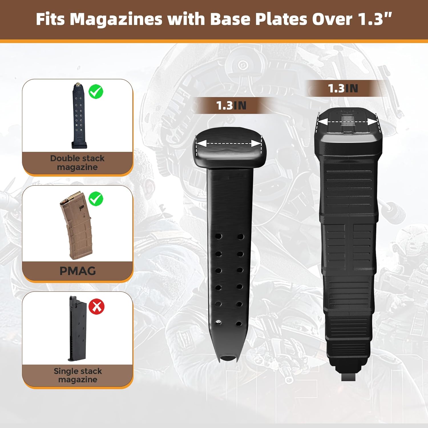 Pistol Magazine Rack - Heavy Duty Steel Double Stack Magazine Holder, Vinyl Coaintg Gun Shelf Magazine Holder fits Magazine with Base, Gun Safe Magazine Holder