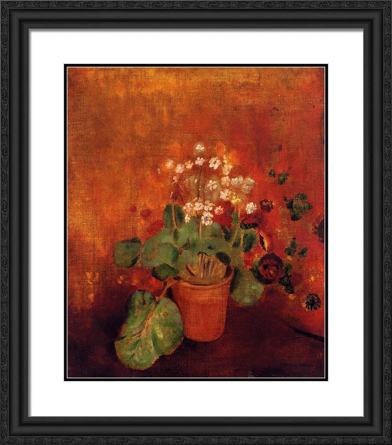 ArtDirect Redon, Odilon 20x22 Gold Ornate Framed Art Print with Double Matting Titled: Flowers in a Pot l