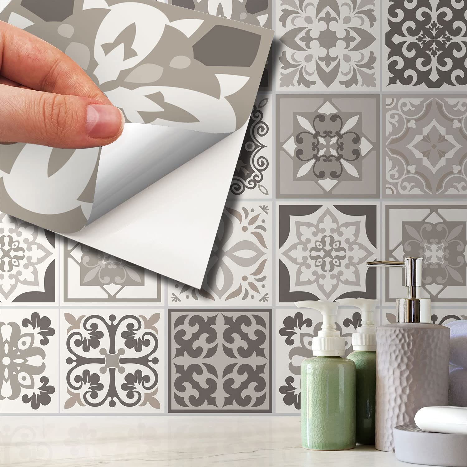 Walplus Noor Light Brown Beige Mediterranean Tile Stickers - 24 Pack - 15 x 15cm