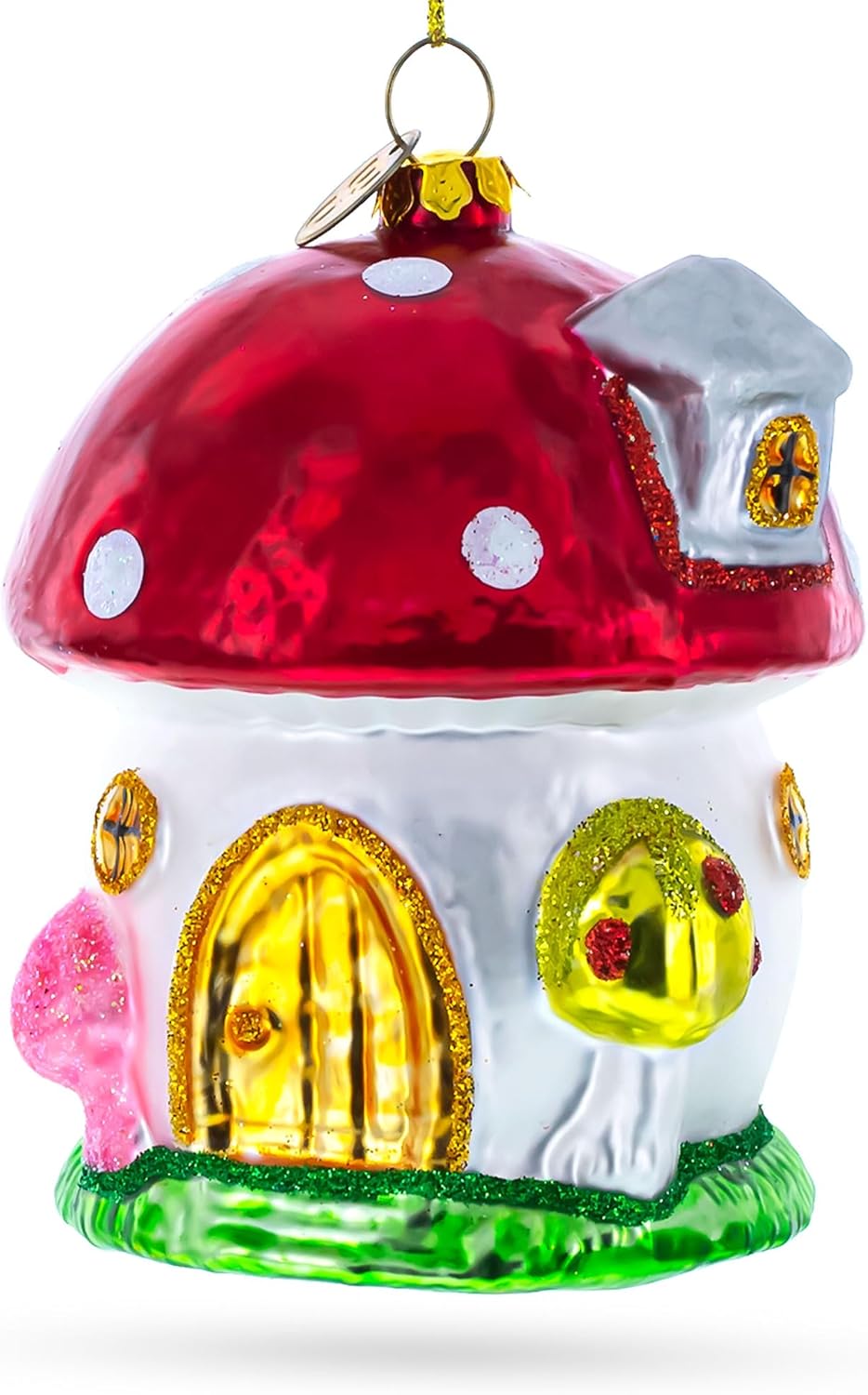 Whimsical Fairy Tale Mushroom House Glass Christmas Ornament