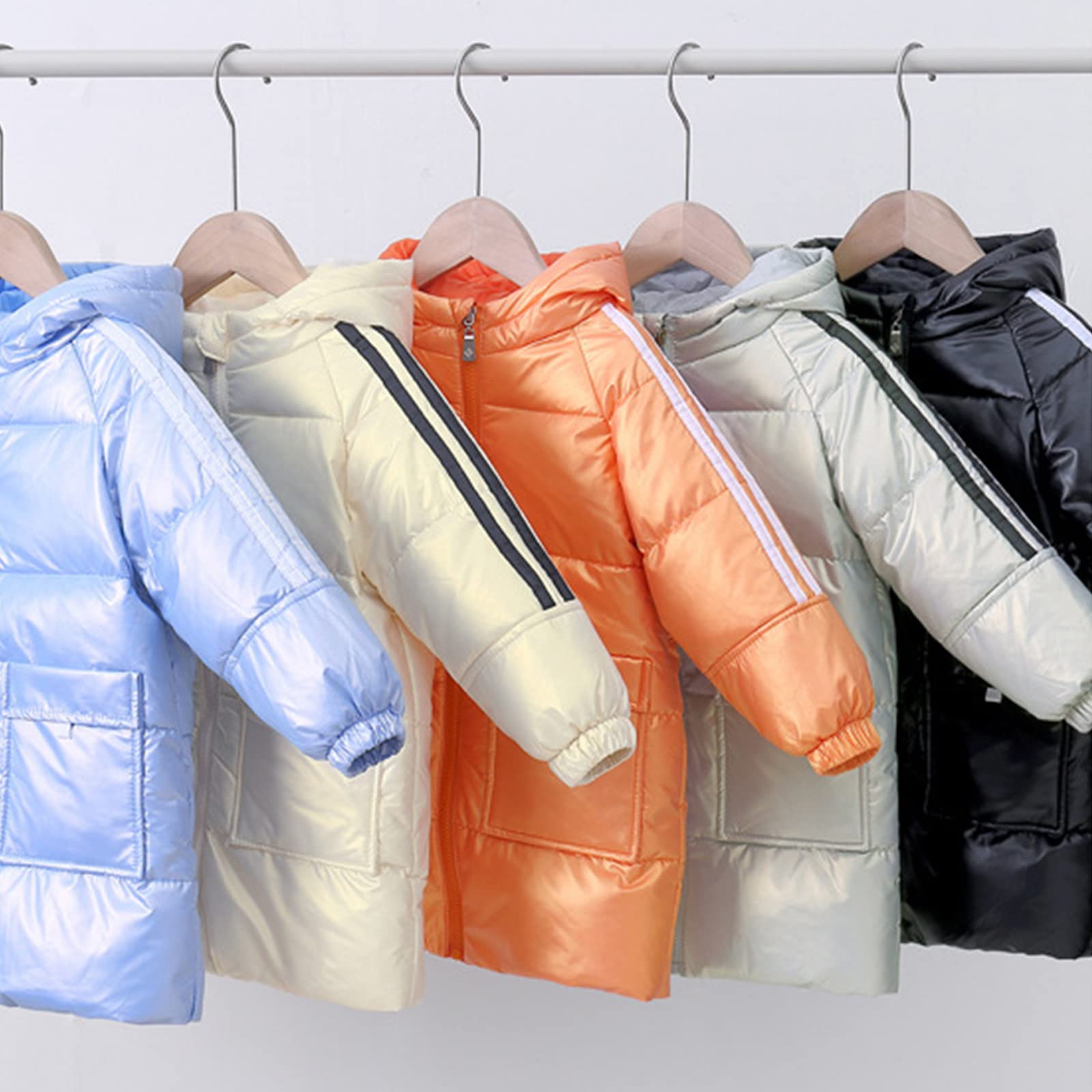Piumino D'Anatra Bianco per Bambini, Giacca Sportiva di Media Lunghezza da Ragazzo, Giacca Invernale con Cappuccio da Ragazza, Antivento e Calda,Blue,11(110CM19KG)