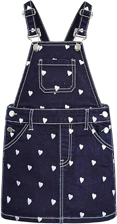 KIDSCOOL SPACE Baby Little Girls Fox Flowers Embroidered Lace Denim Overall Dress