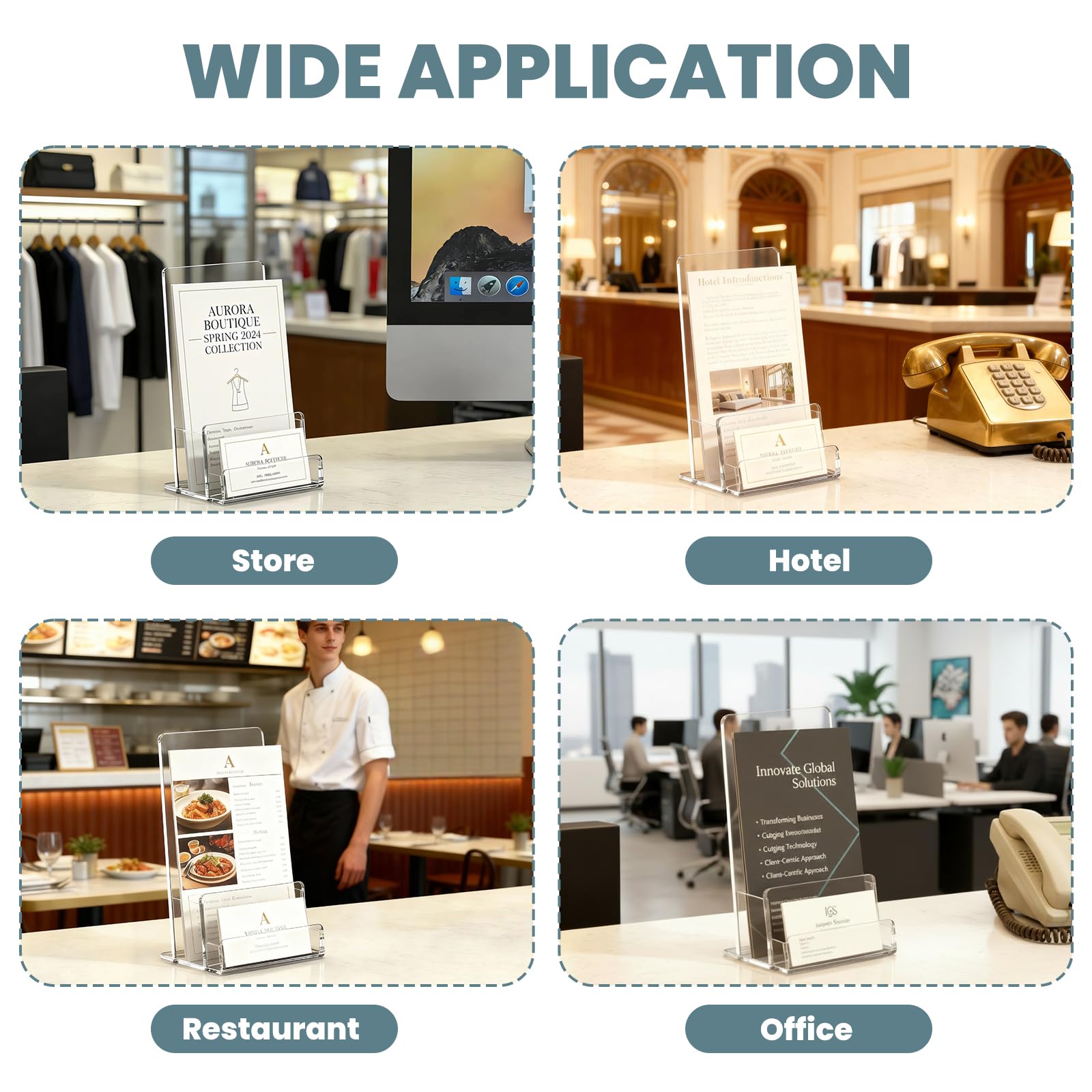 Porte-brochures A5 acrylique transparent lot de 2 avec fente pour cartes de visite support autonome