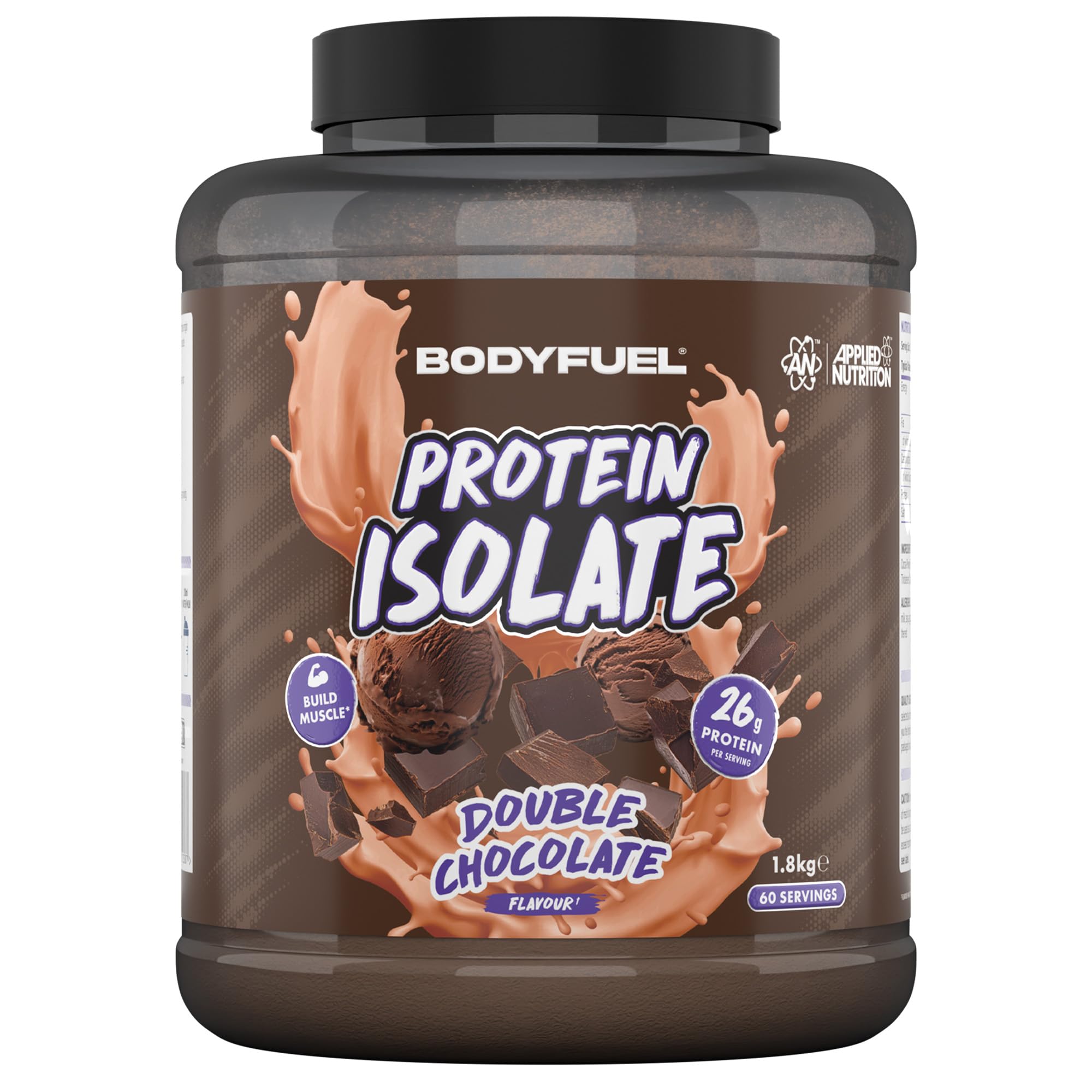 Applied Nutrition BodyFuel Protein Isolate Powder – 26g Protein, Whey & Milk Protein Isolate for Muscle Growth & Recovery, Low Sugar Easy Mix Protein Shake (1.8kg – 60 Servings) (Double Chocolate)