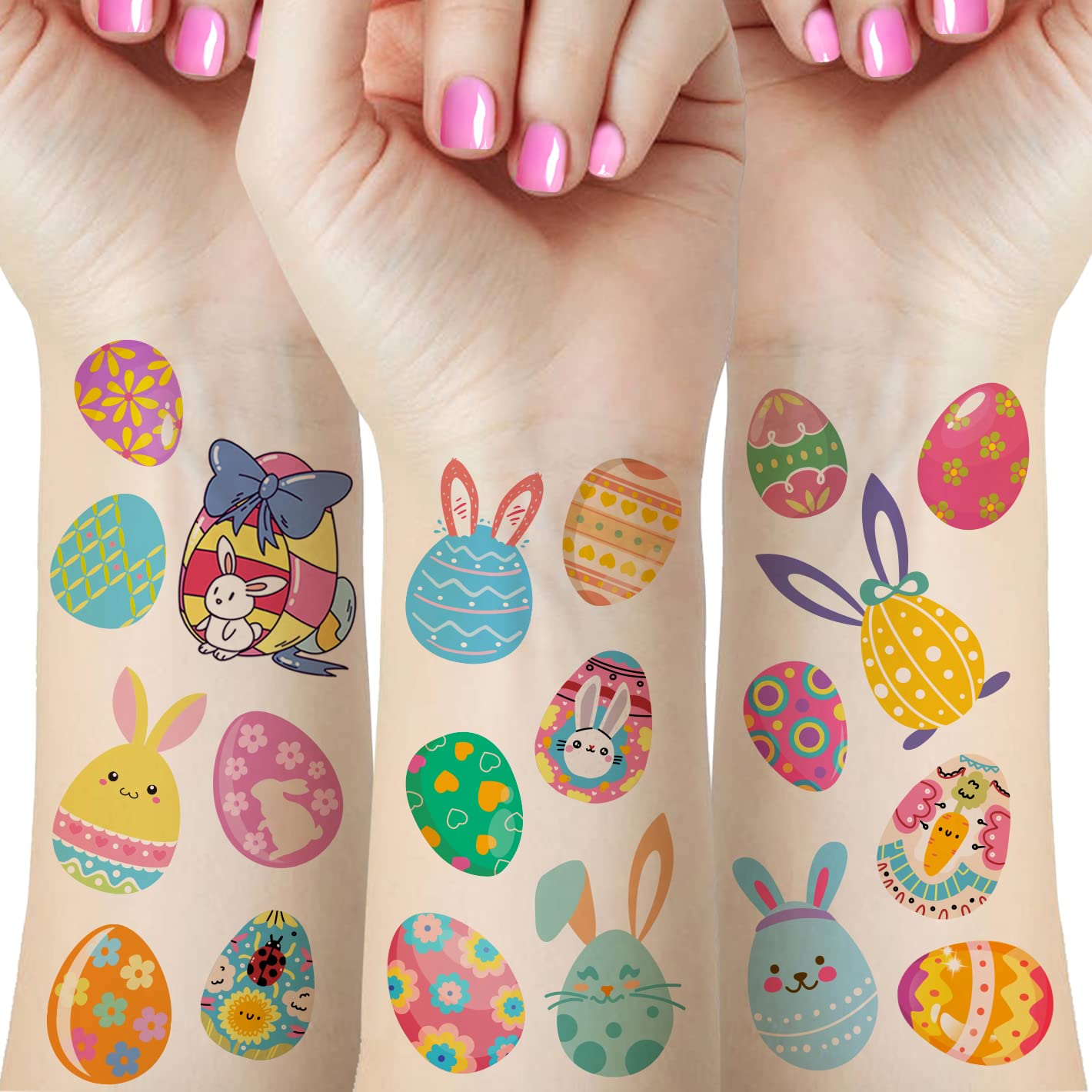 80+ Pieces Easter Egg Tattoos for Kids, 10 Sheets Easter Bunny Egg Tattoo Stickers for Easter Party Decorations Favors Supplies