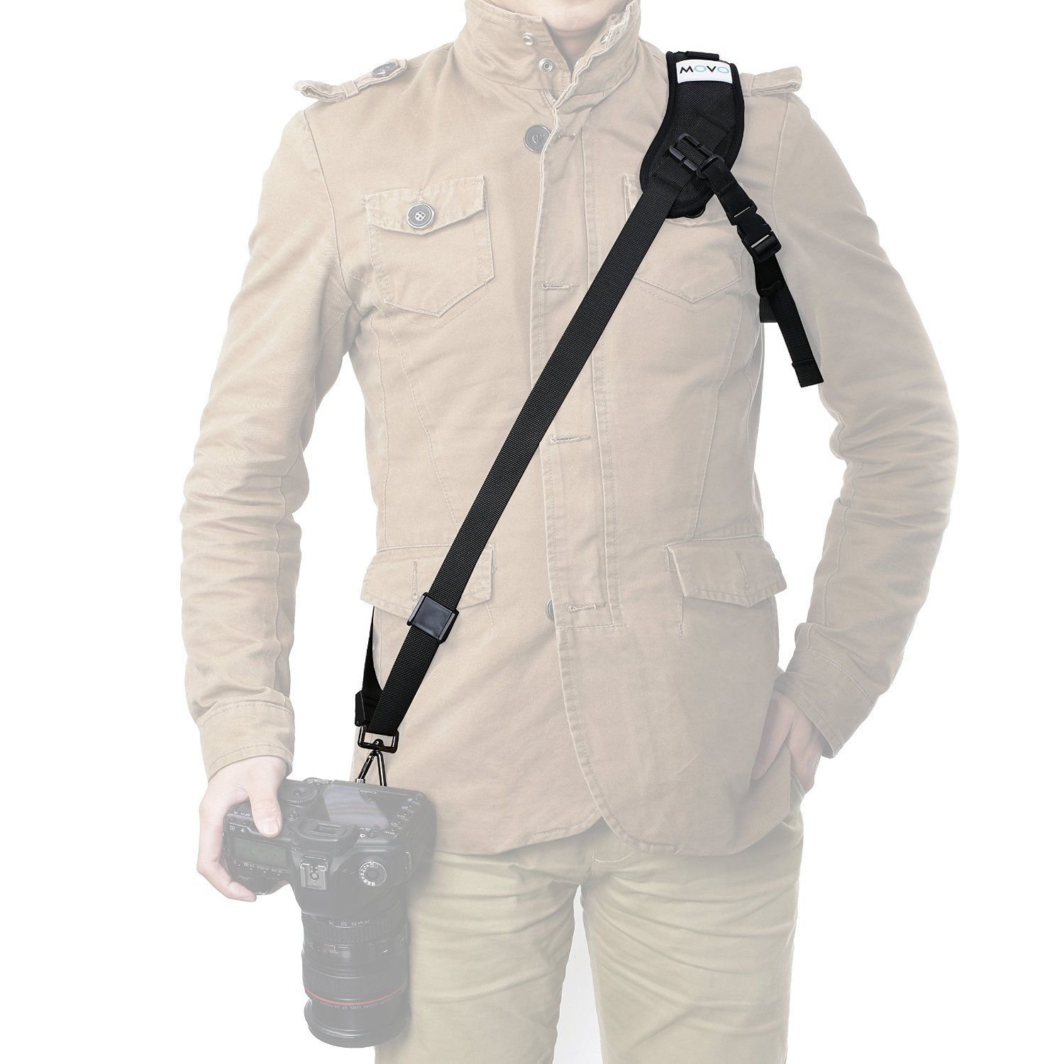 movo ns-3 rapid action over-the-shoulder sling camera strap with quick release clip for canon eos, nikon, sony, olympus, pentax & panasonic dslr & mirrorless cameras