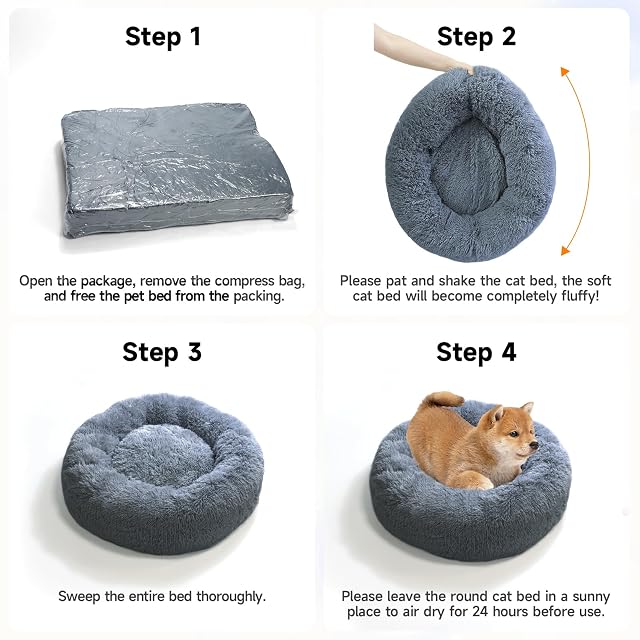 Foto 5 de 5 de Cama para Perros Medianos 80 cm Redonda Lavable de Felpa Suave Gris Oscuro