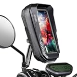 BKNOOU Motorcycle Phone Holder Waterproof Motorcycle Cell Phone Mount 360°Rotation Anti-Shake Upgrade Sun Visor Rain Cover Rearview Mirror Phone Holder Motorbike for Smartphone 4&period;5" to 6&period;9"