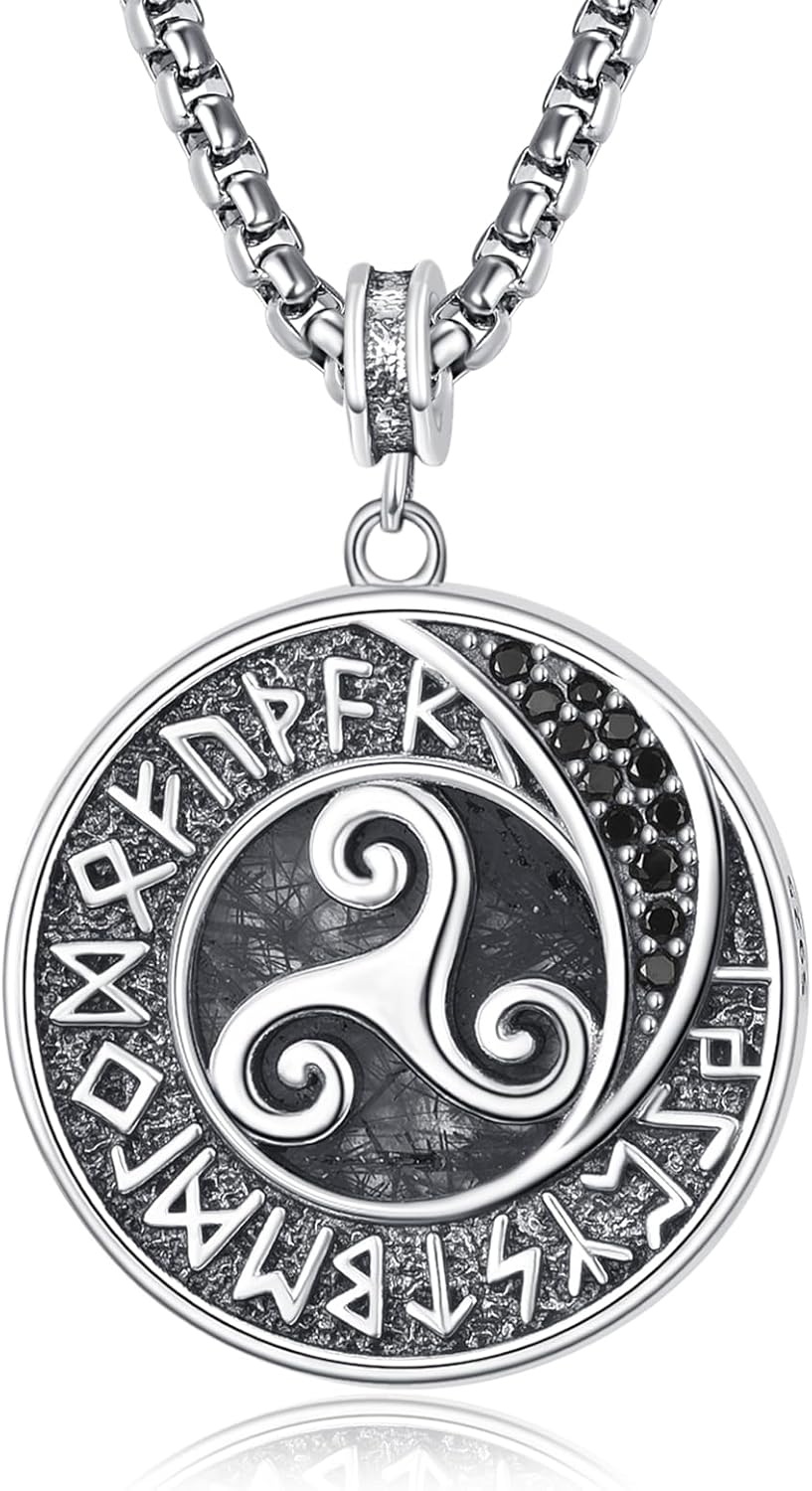 Palpitate 925 Sterling Silver Viking Runes Celtic Knot Pendant Necklace Celtic Amulet Irish Jewelry Gifts for Men Women