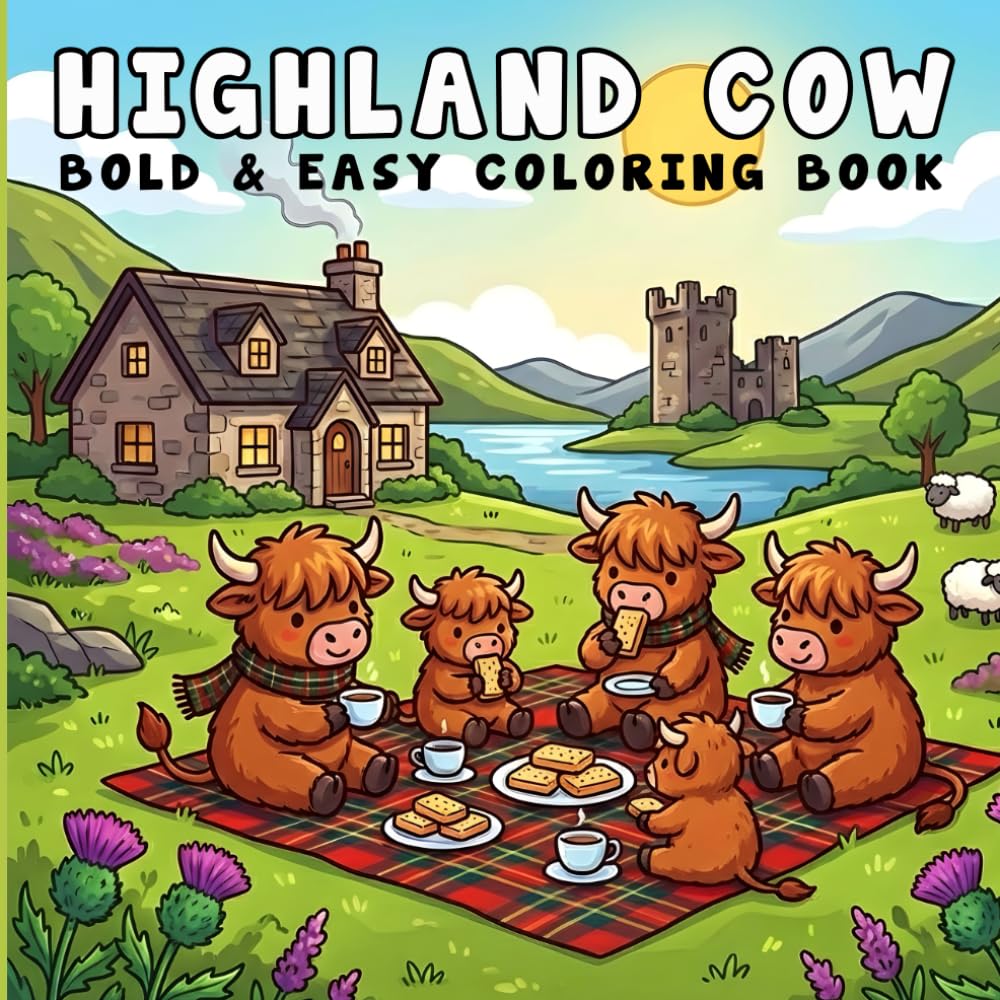 Highland Cow Coloring Book: Coloring Book for Adults and Kids, Bold and Easy Designs for Relaxation with Highland Cows