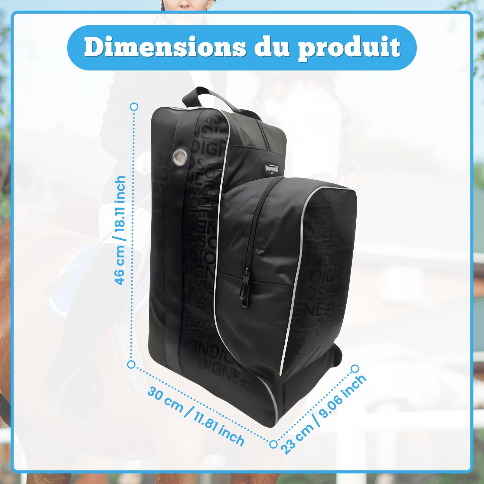 Pack Équestre, Sac de Transport Grande Capacité pour Bottes d'Équitation, Rangement Équestre en Tissu Oxford, Sac à Bottes Hautes avec Poignée pour Sport/Maison/Compétition/Équitation, Total Noir