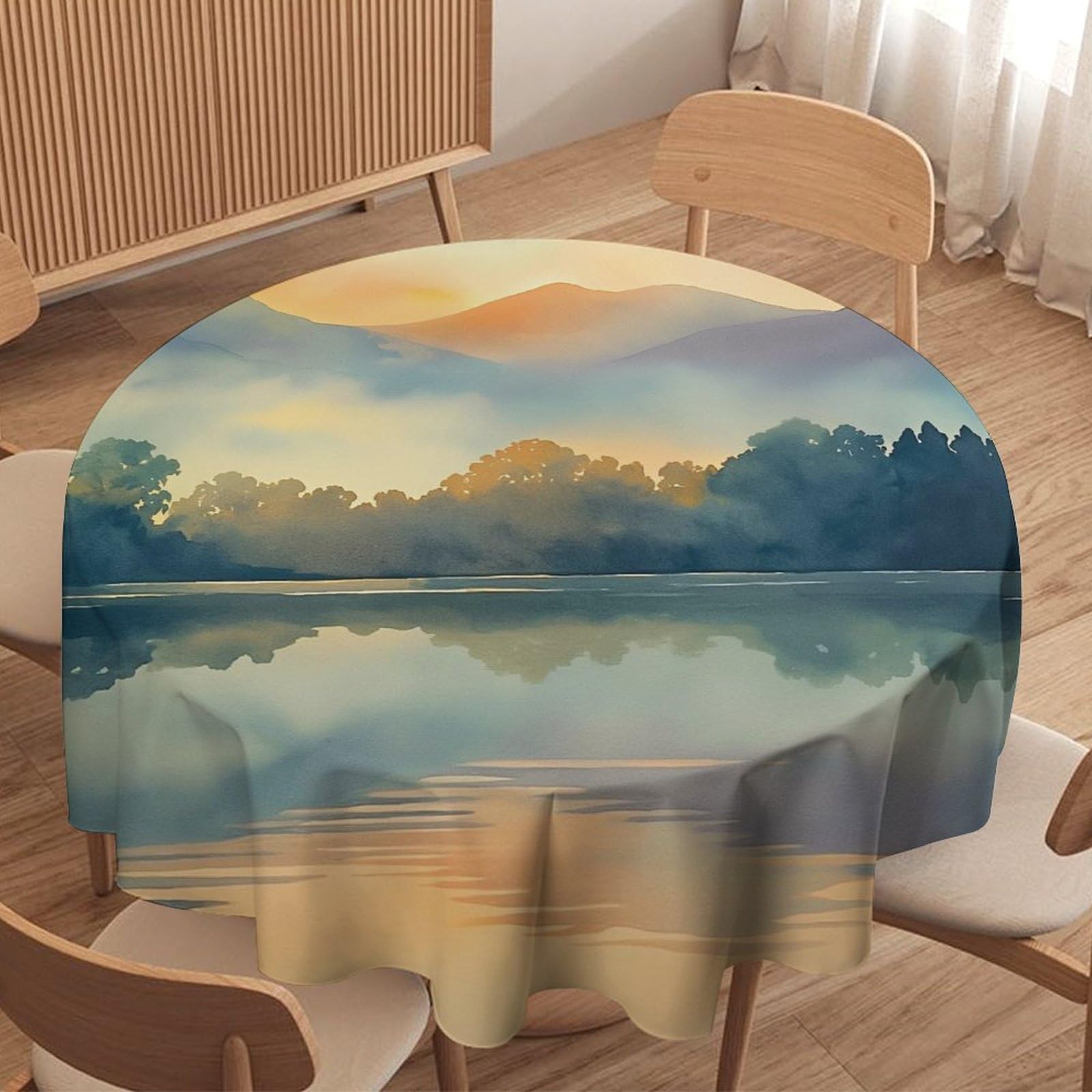 ORDOBO 3D Print Round Tablecloth - Cartoon Scenery Waterproof Dust-Proof 3D Print Table Cover For Dinner Kitchen Garden Fashion Home Countertop Decoration 152X152Cm