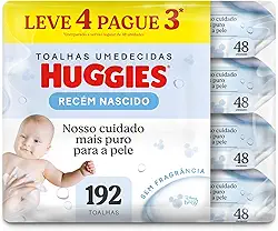 Lenços Umedecidos Huggies Puro e Natural Leve 4 Pague 3 - 192 unidades, Huggies, Amarela, pacote de 4