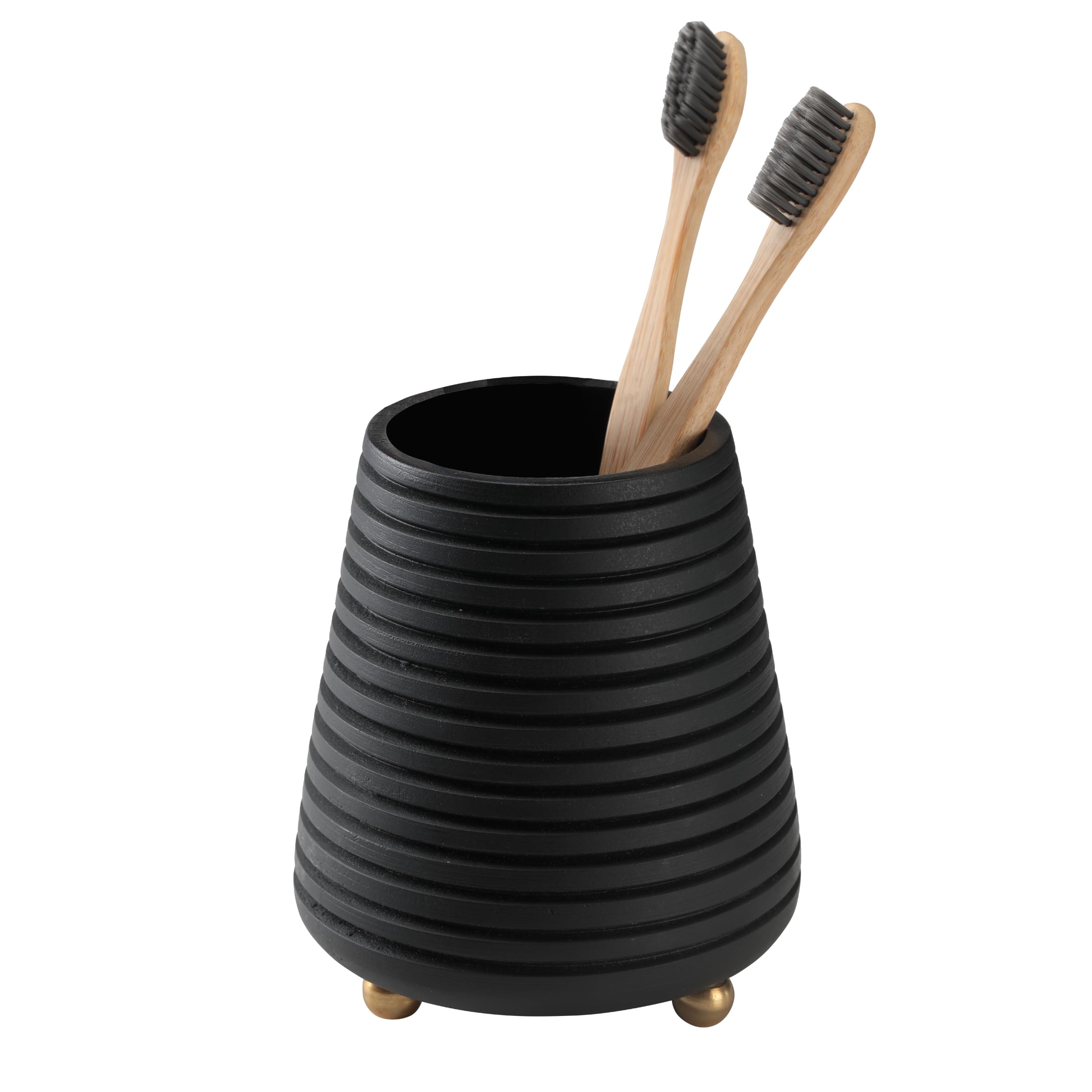 Folkulture Soporte para Cepillo de Dientes para baño, Organizador de Madera Negra de 4 x 3 y encimera de Almacenamiento, Soporte para Cepillado de Dientes