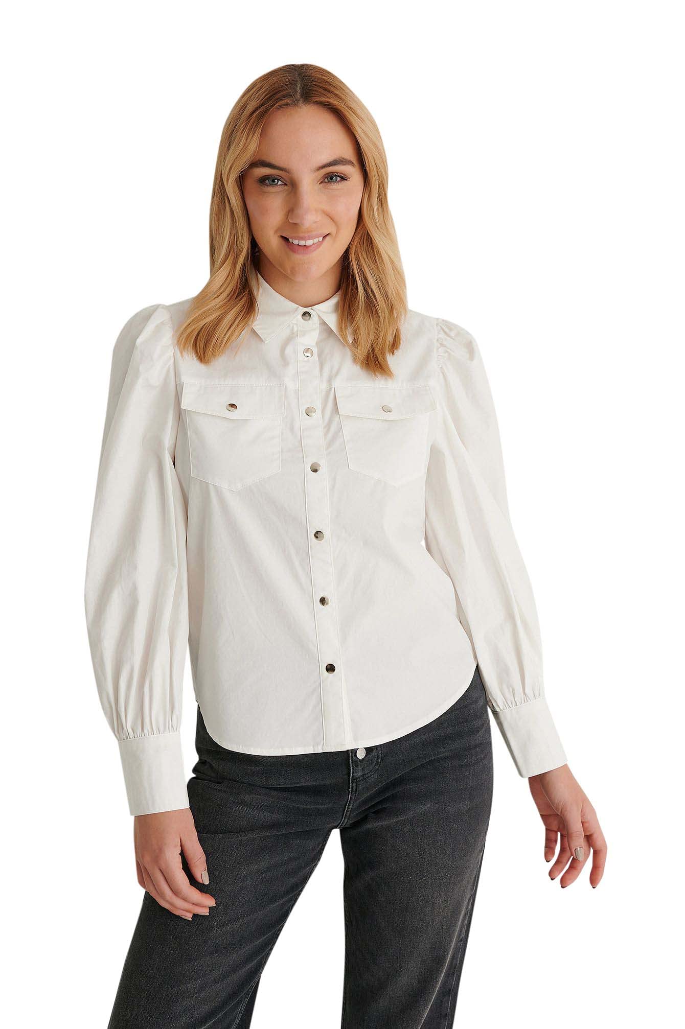NA-KD Women's Puff Sleeve Shirt, White, 20 UK