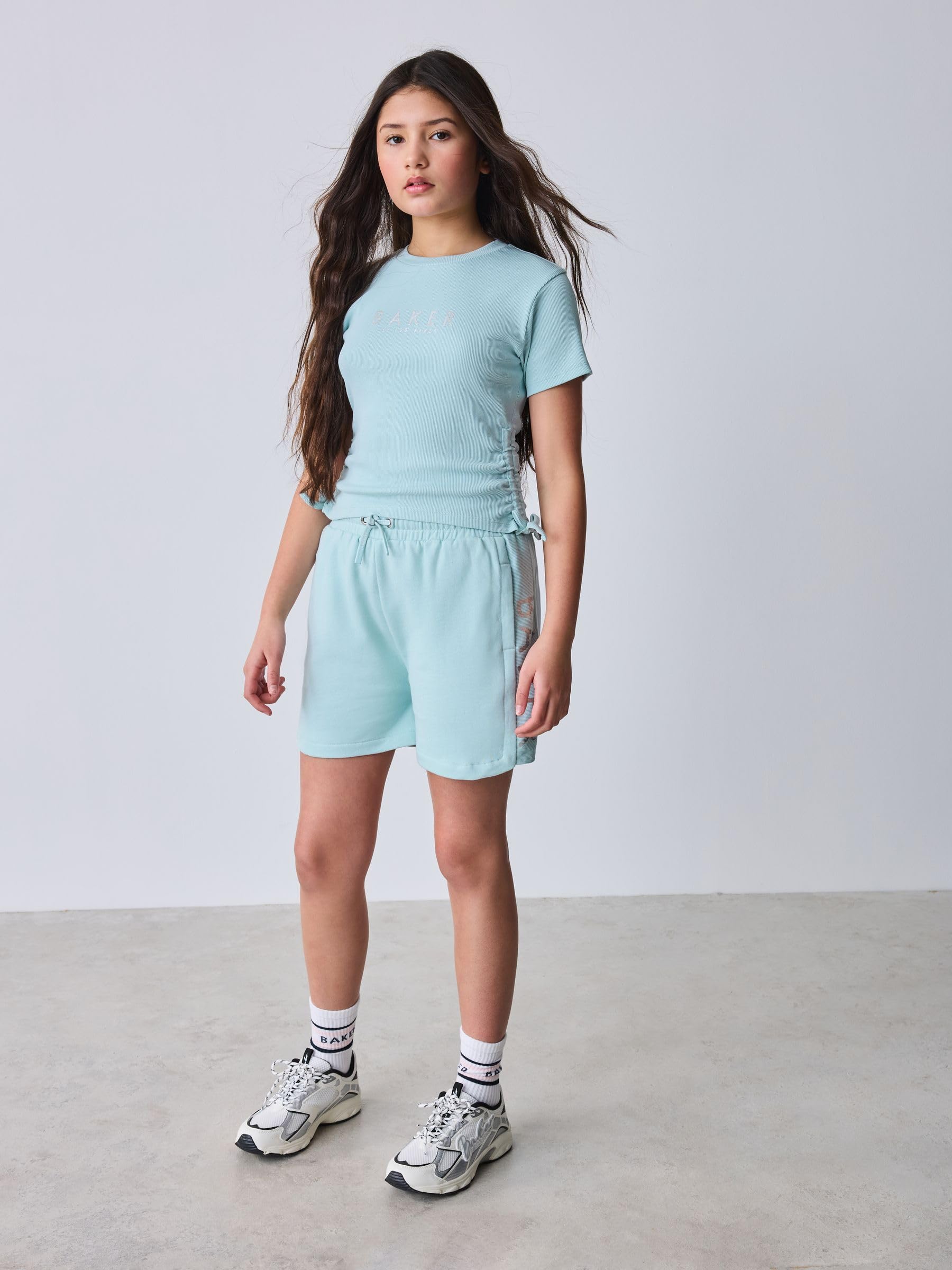 Mädchen Geripptes T-Shirt mit Volants und Shorts im 2-teiligen Set