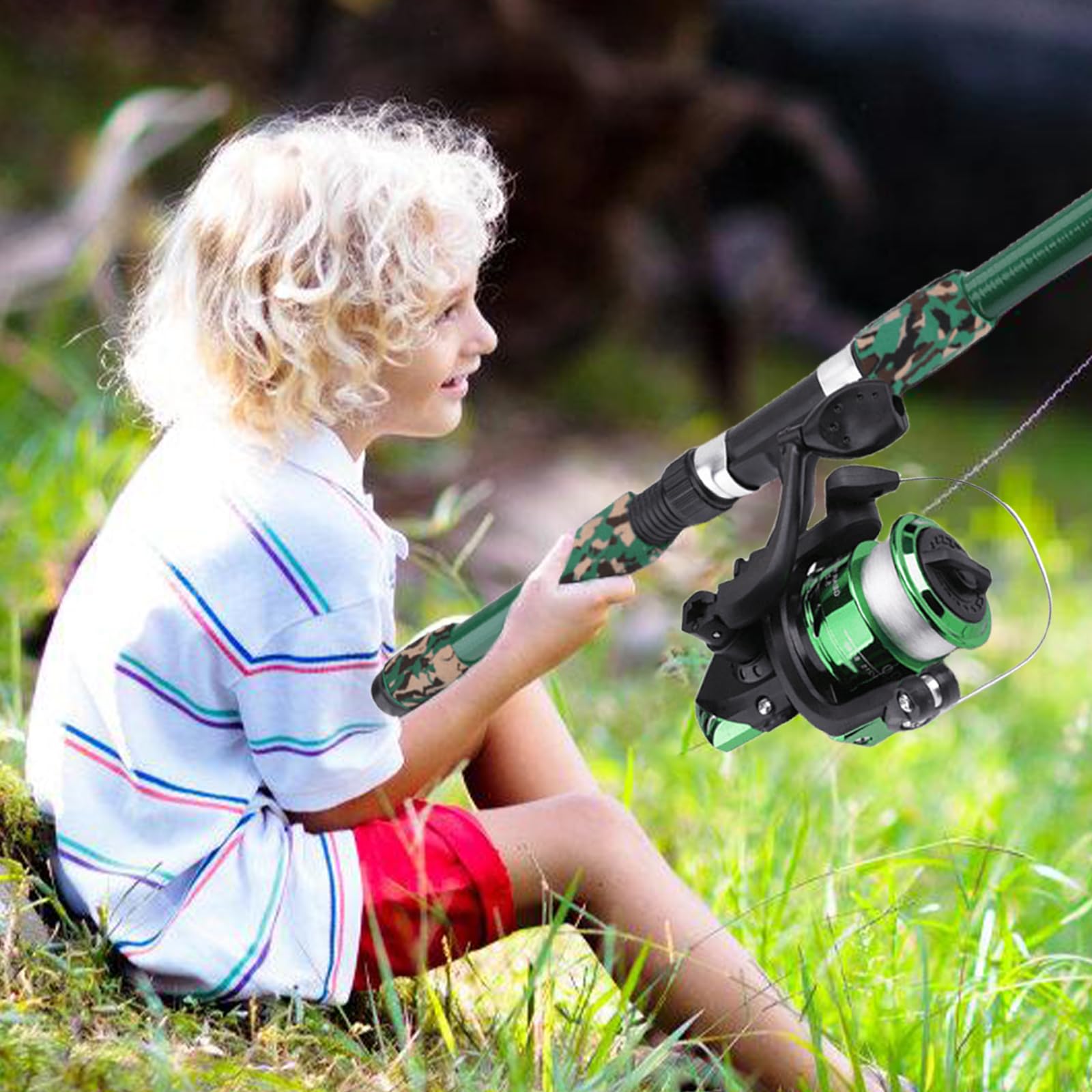 Kit de pêche complet pour enfants de 1,8 m avec moulinet et appât, canne à pêche télescopique en fibre de carbone et moulinet, accessoires de pêche pour enfants de 3 à 10 ans