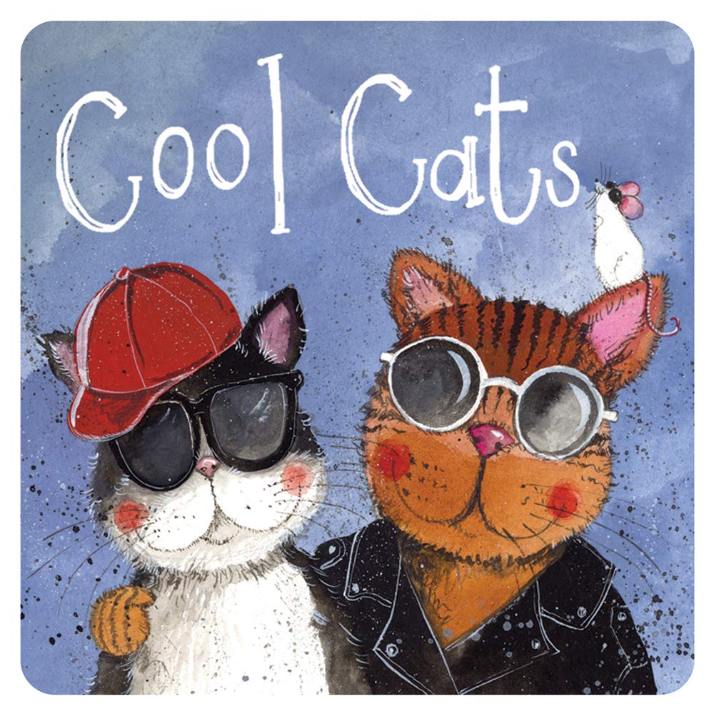 ALEX CLARK Cool Cats Coaster (single) - Sunglasses - Watercolour Design - Cork Back