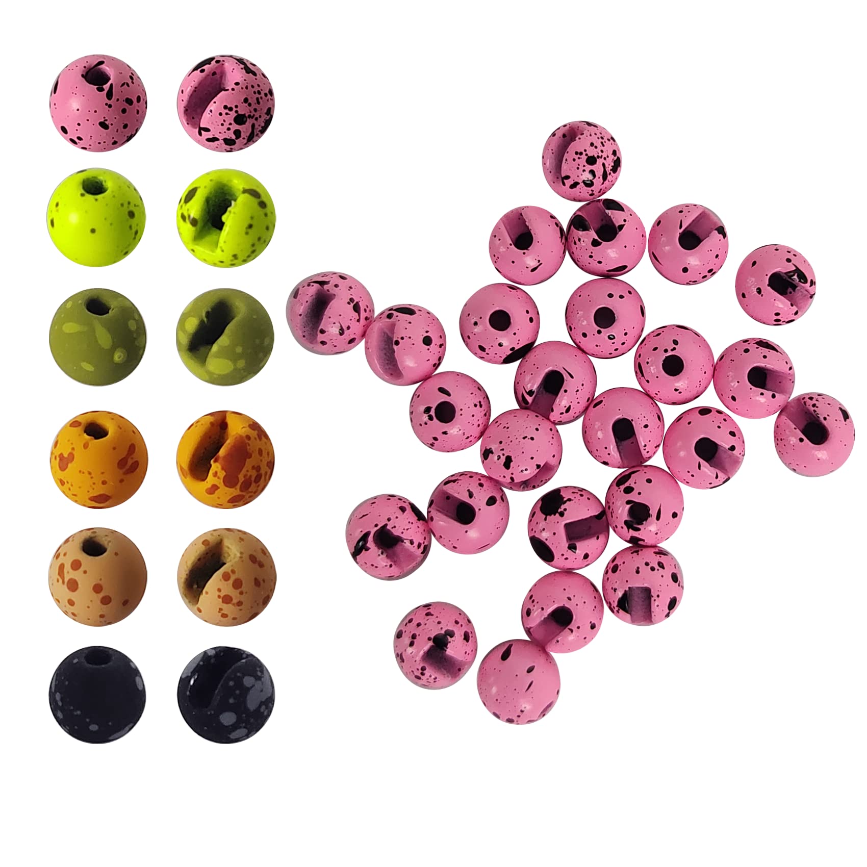 Aventik Mottled Tactical slotted tungsten beads 25pcs Think Fast Think Deep Beads Fly Tying Materials Lure Jig 6 Colors / 5 Sizes for Fly Fishing Fanatic