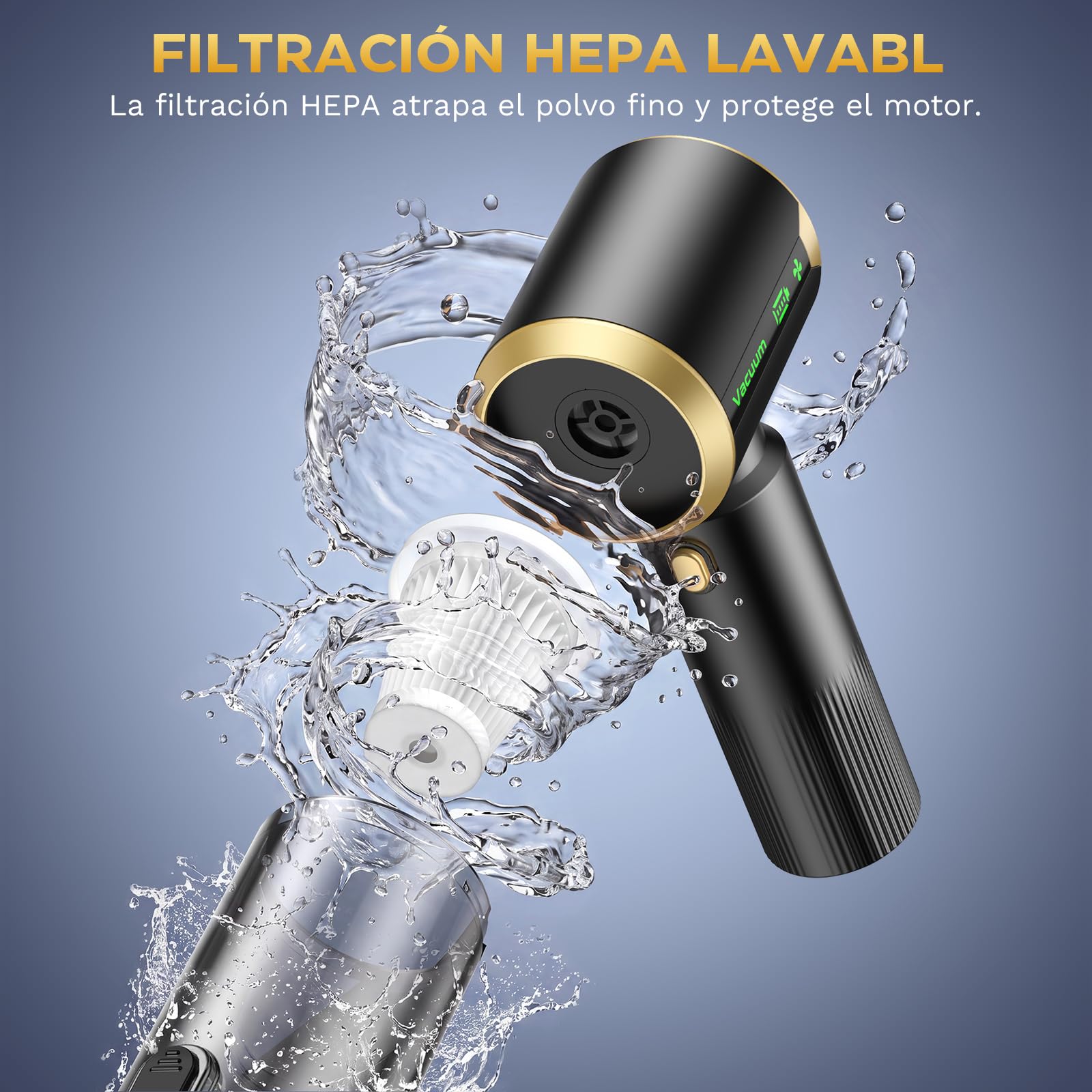 Famgoods Aspiradora de Mano 25000 Pa, Aspiradora Coche Inalámbrica 4 en 1, 3 Niveles y Pantalla LED, Batería 6000mAh Aspiradora Coche Potente, Mini Aspiradora Portátil para Hogar, Coche, Oficina