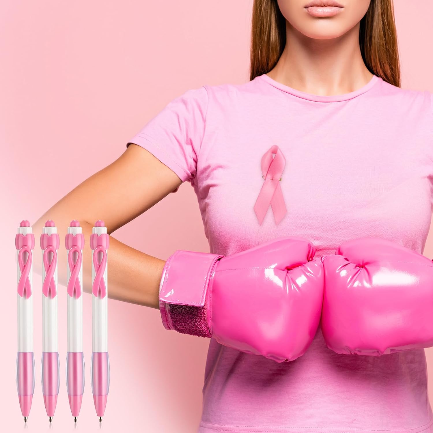 Chuangdi 200 Pcs Breast Cancer Awareness Ribbon Ink Pens Pink Satin Awareness Ribbons, Breast Cancer Mental Health Awareness Bulk for Public Events (Pink)