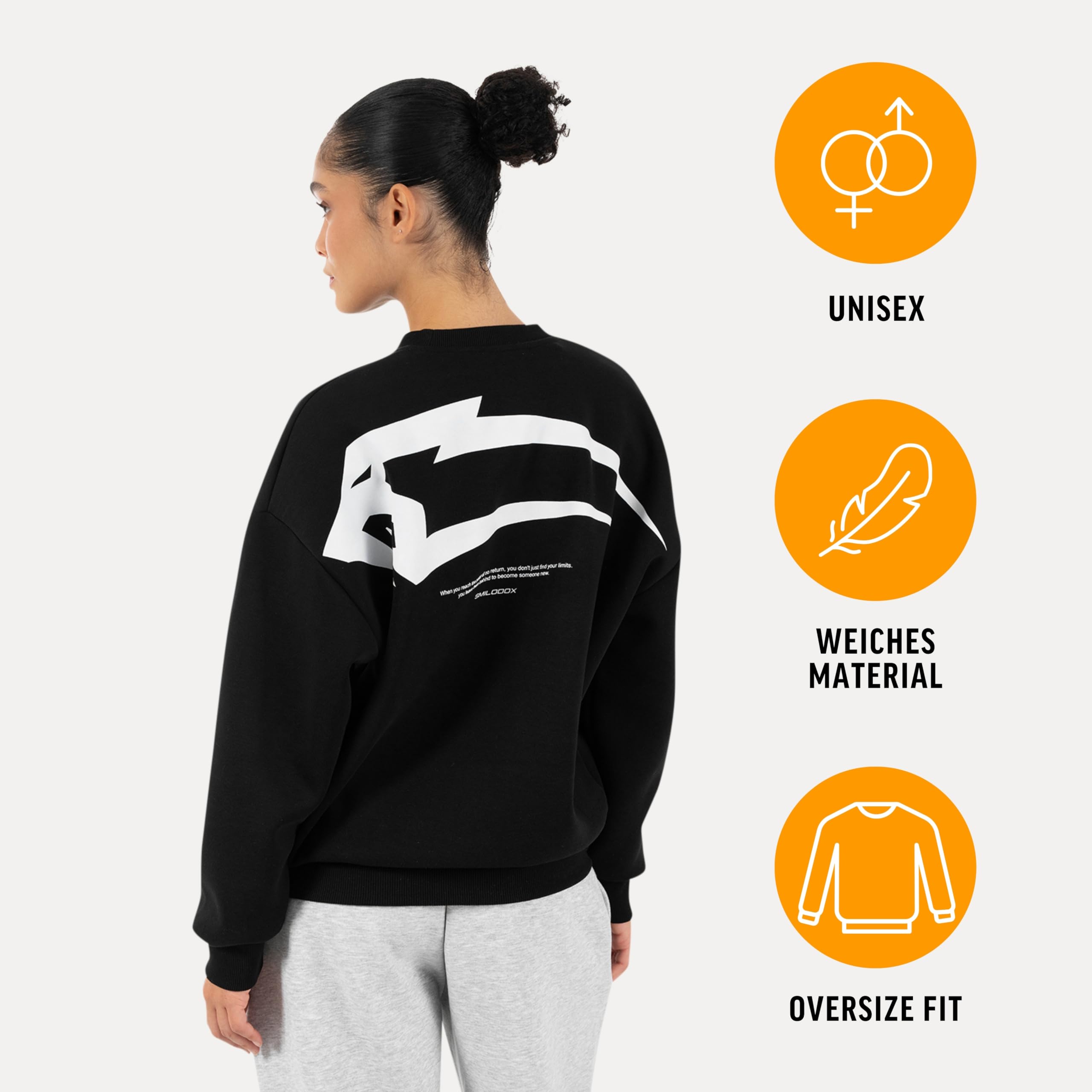 SMILODOX Sweatshirt Unisex Tane Oversize Fit Rundhals Pullover mit großem Rückenprint & Brustlogo, lockerer Streetwear Sweater aus weichem Material, Oversized Pullover für Herren Damen