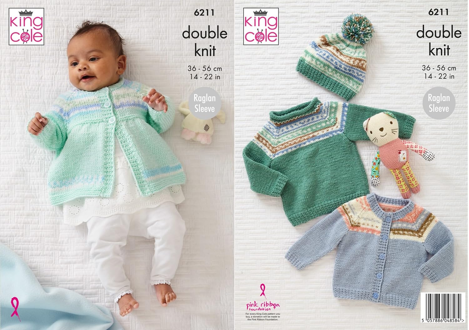 King Cole Knitting Pattern Double Knit Baby Cardigan Sweater Matinee Coat & Hat (6211)