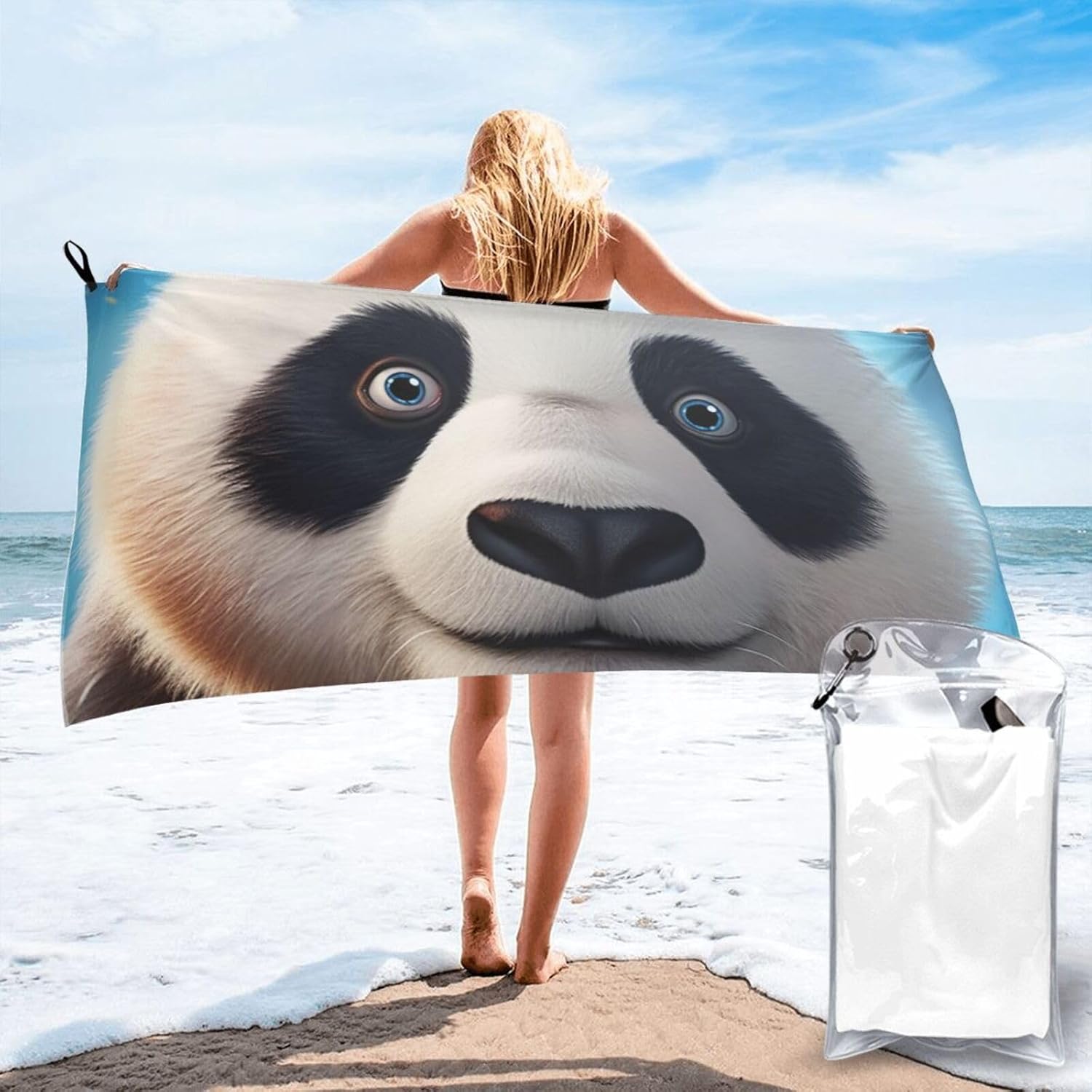 Beach Towel Panda Microfiber Quick Dry Towel for Swimming Oversized Absorbent Bath Towels Beach Accessories Pool Towels for Gym Yoga Travel Sports Camping 27.5″x55″